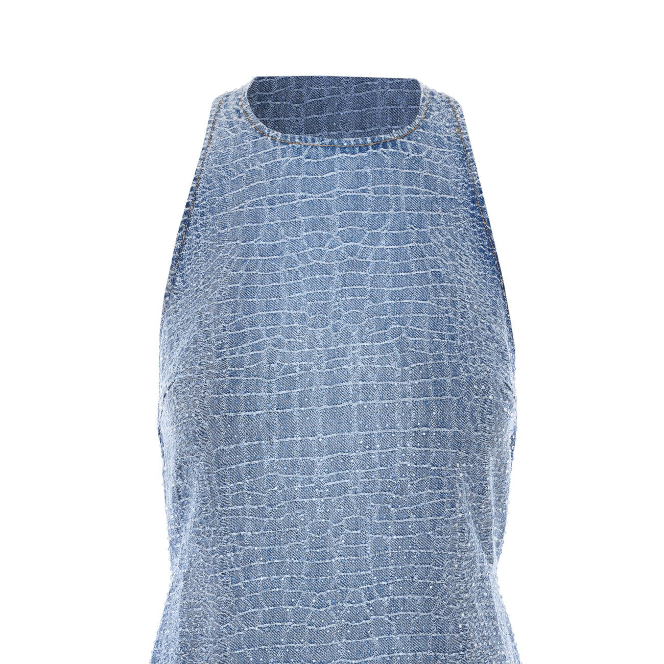 Self Portrait Women Rhinestone Croc Effect Denim Mini Dress SELF-PORTRAIT