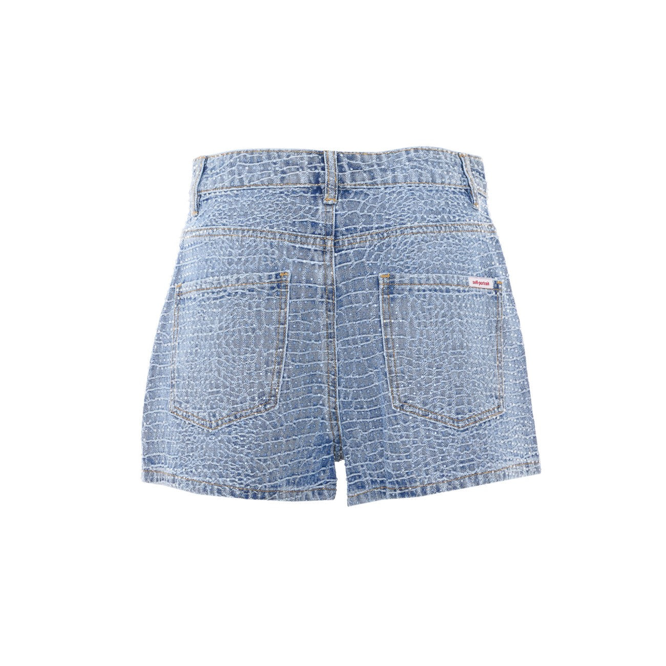 Self Portrait Women Rhinestone Croc Effect Denim Shorts SELF-PORTRAIT