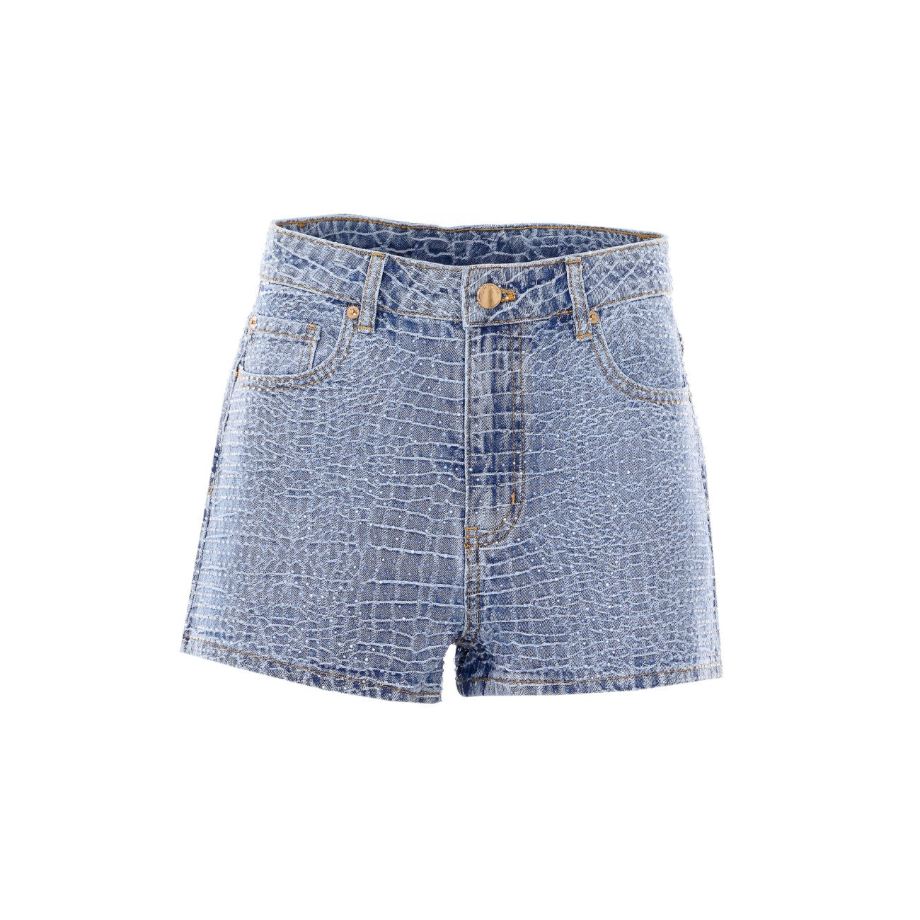 Self Portrait Women Rhinestone Croc Effect Denim Shorts SELF-PORTRAIT