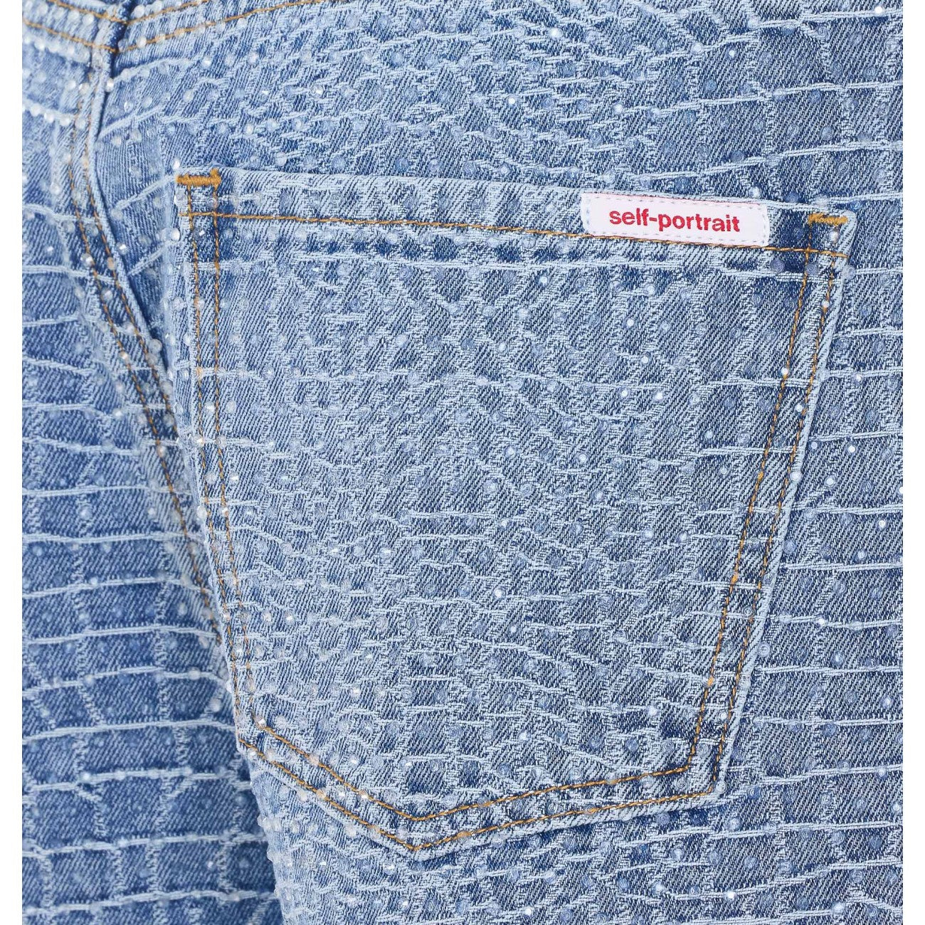 Self Portrait Women Rhinestone Croc Effect Denim Shorts SELF-PORTRAIT