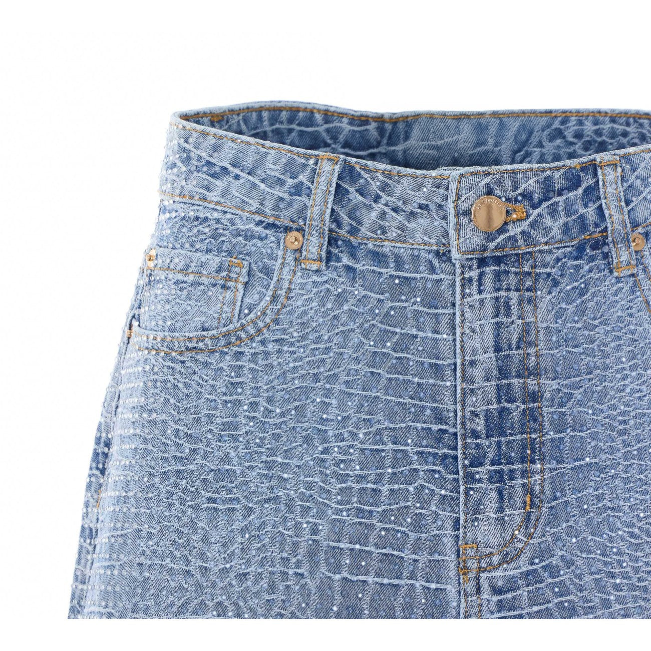 Self Portrait Women Rhinestone Croc Effect Denim Shorts SELF-PORTRAIT