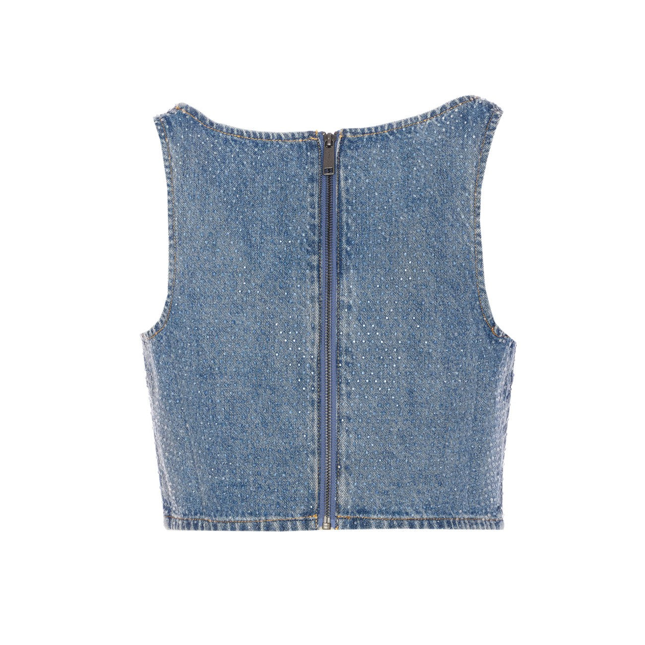 Self Portrait Women Rhinestone Denim Crop Top SELF-PORTRAIT