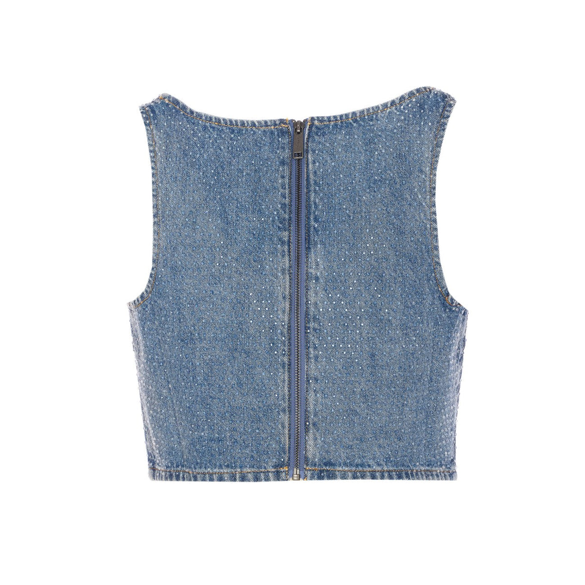 Self Portrait Women Rhinestone Denim Crop Top SELF-PORTRAIT