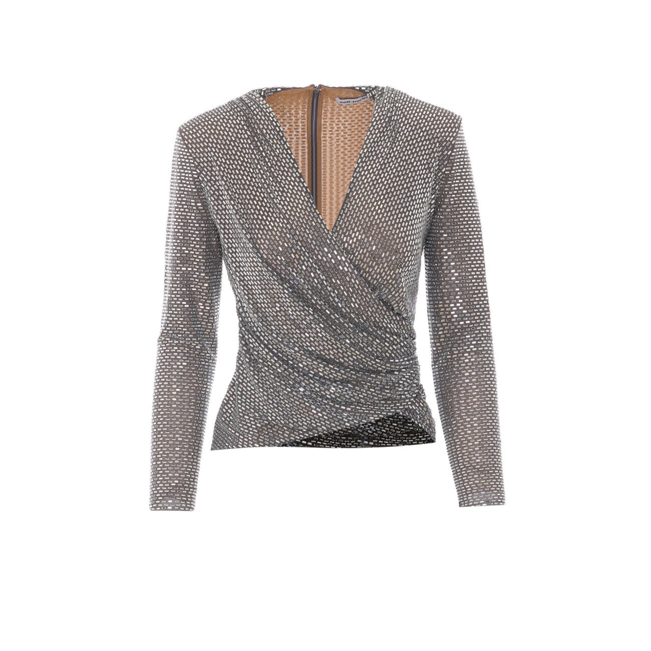 Self Portrait Women Rhinestone Mesh Long Sleeves Top SELF-PORTRAIT