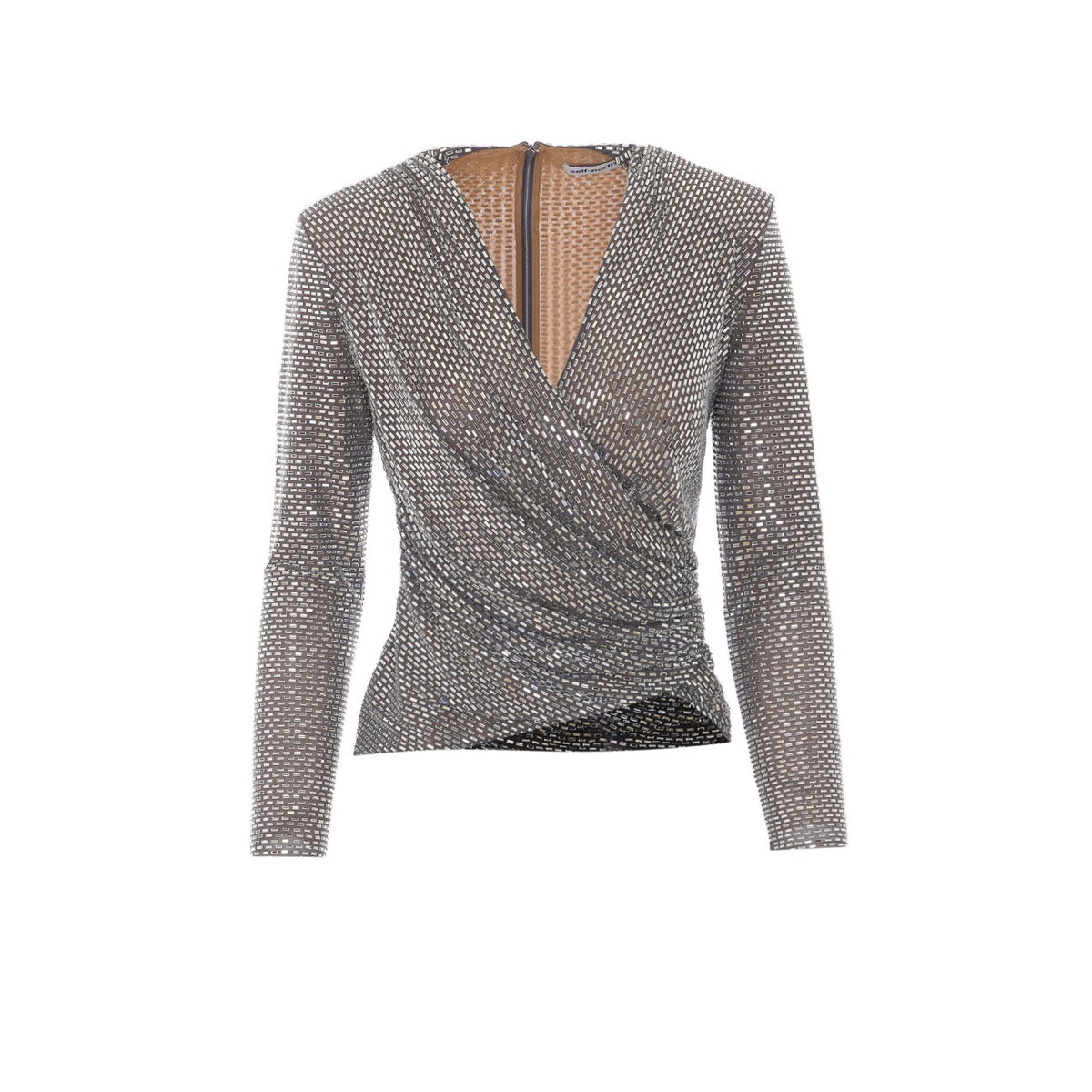 Self Portrait Women Rhinestone Mesh Long Sleeves Top SELF-PORTRAIT
