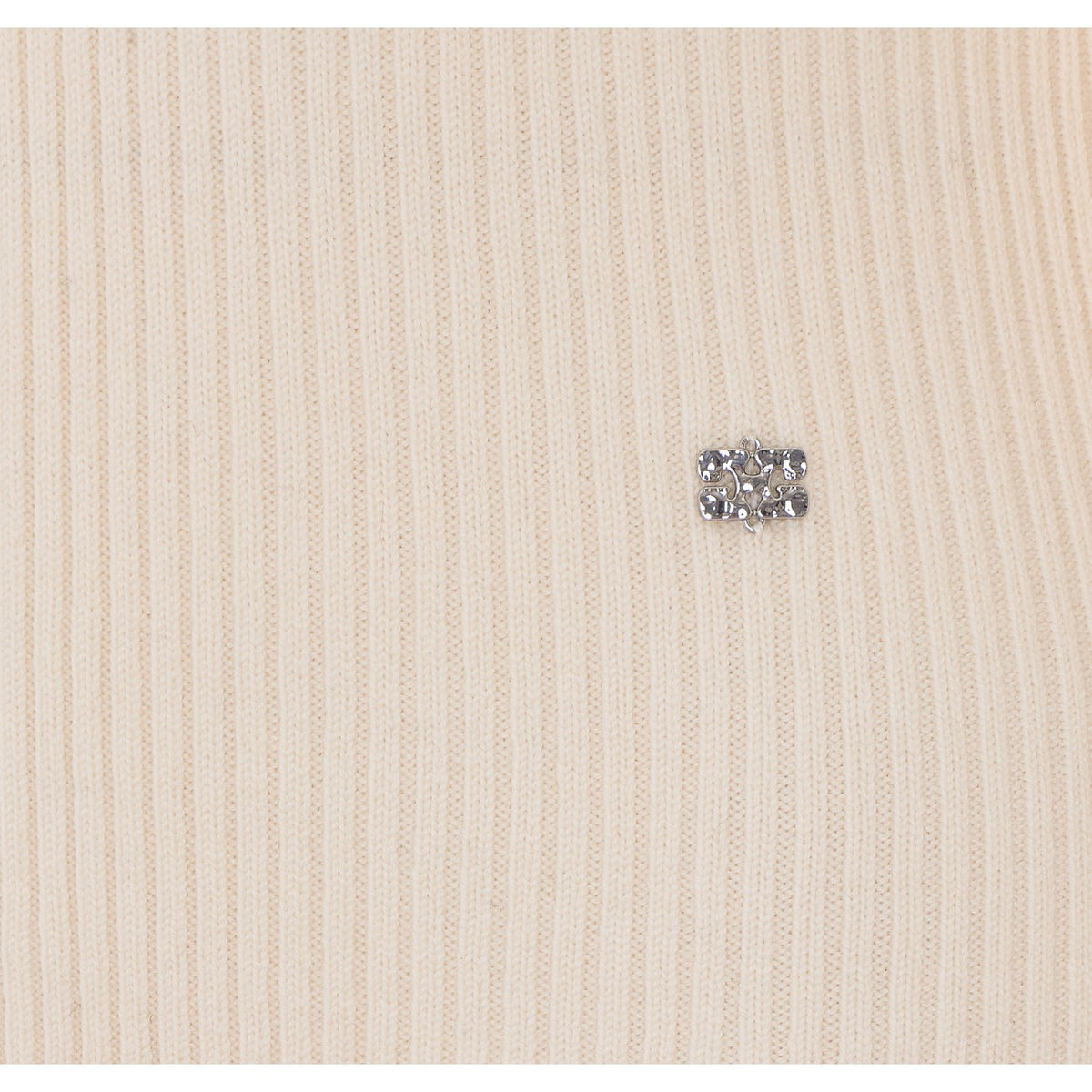 Ganni Women Ribbed Merino Top With Logo And Ruches GANNI