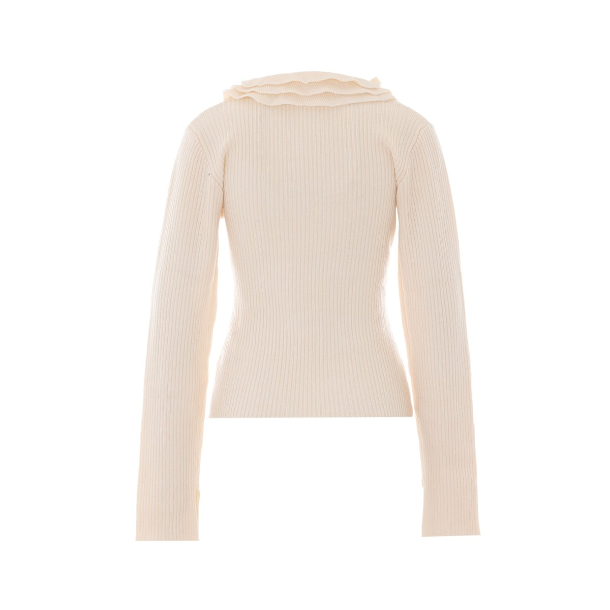 Ganni Women Ribbed Merino Top With Logo And Ruches GANNI