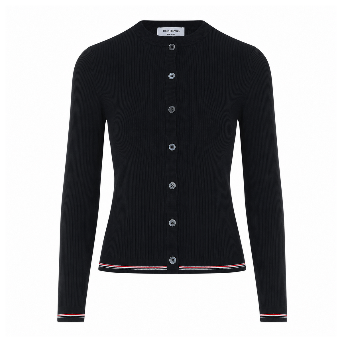 Thom Browne Women Ribbed Striped Logo Cardigan THOM BROWNE