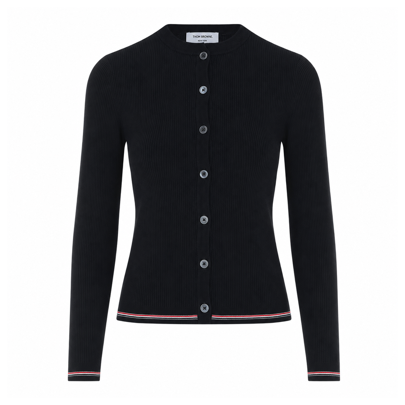 Thom Browne Women Ribbed Striped Logo Cardigan THOM BROWNE