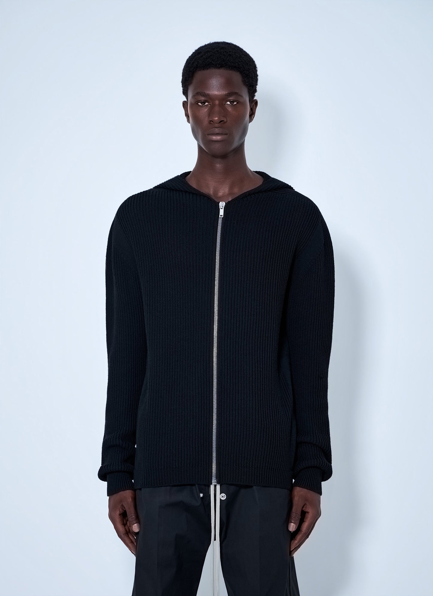 Rick Owens Men Ribbed Knit Zip Hoodie RICK OWENS