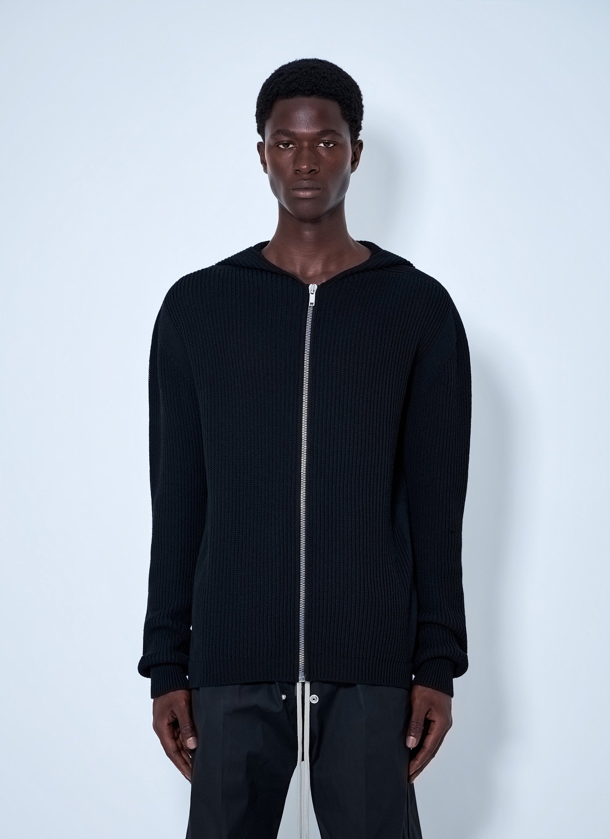 Rick Owens Men Ribbed Knit Zip Hoodie RICK OWENS