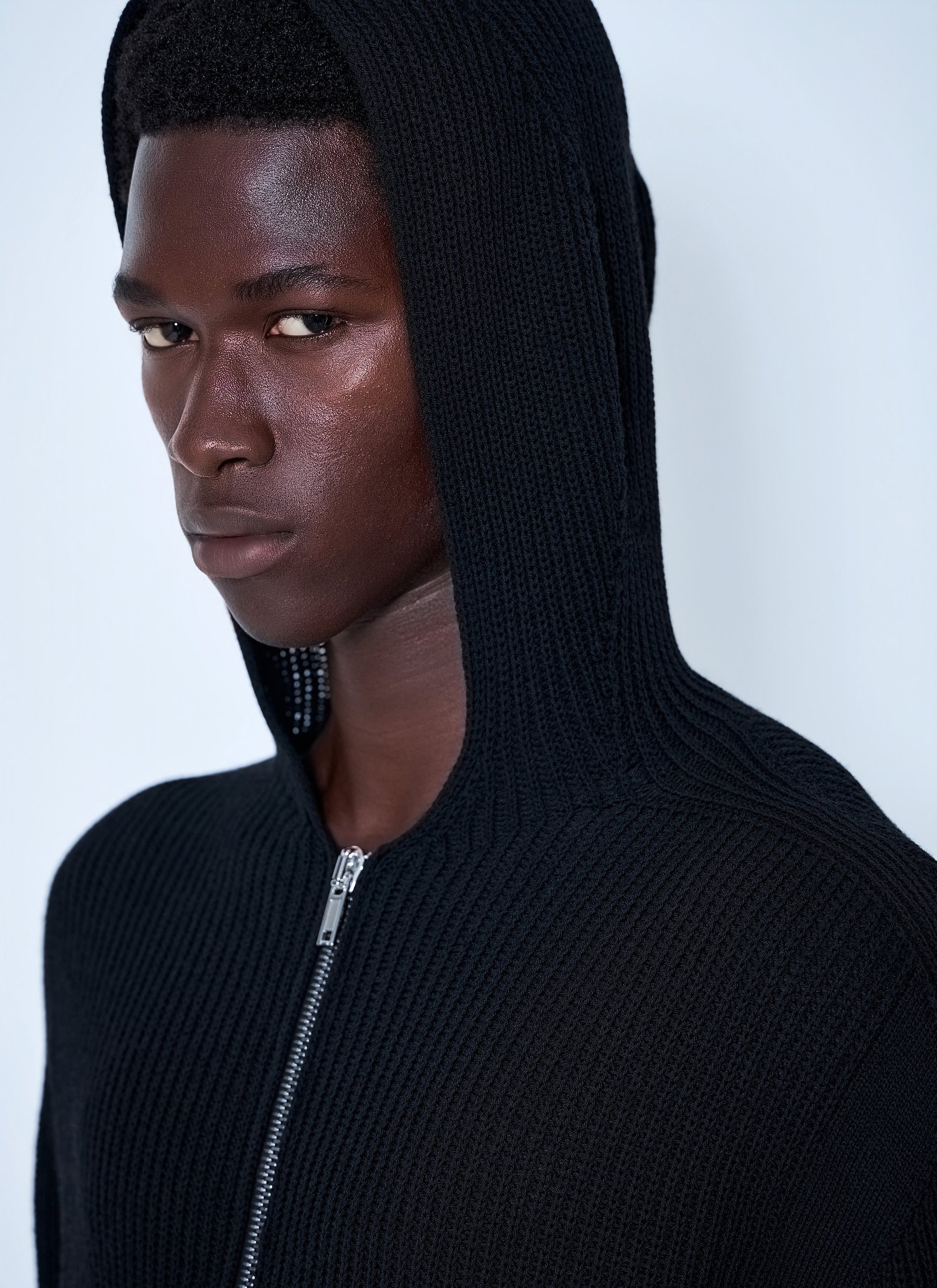 Rick Owens Men Ribbed Knit Zip Hoodie RICK OWENS