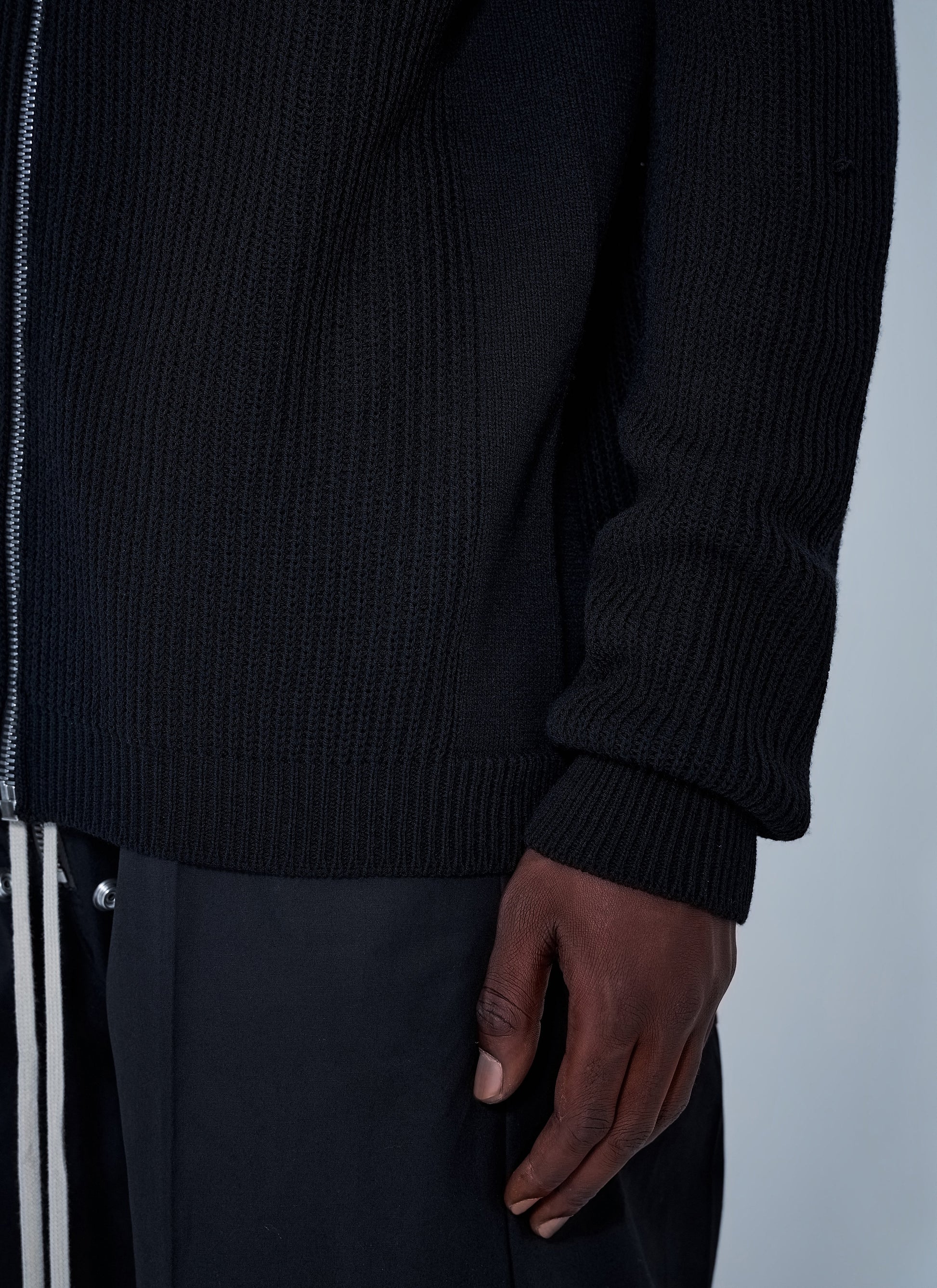 Rick Owens Men Ribbed Knit Zip Hoodie RICK OWENS