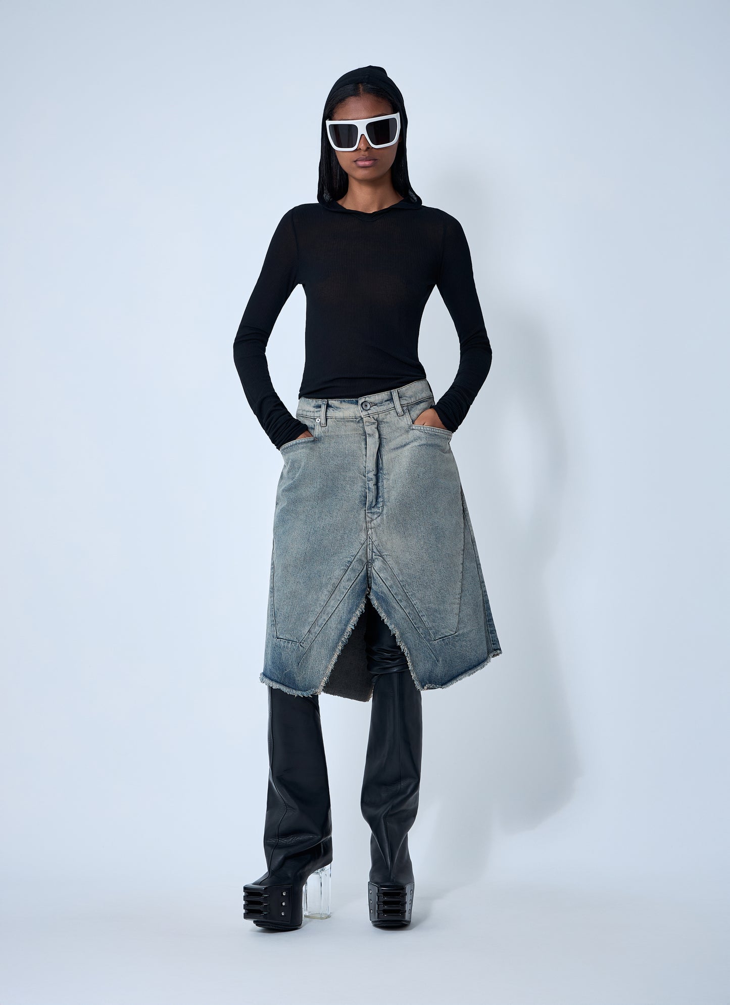 Rick Owens Women Slivered Denim Skirt RICK OWENS
