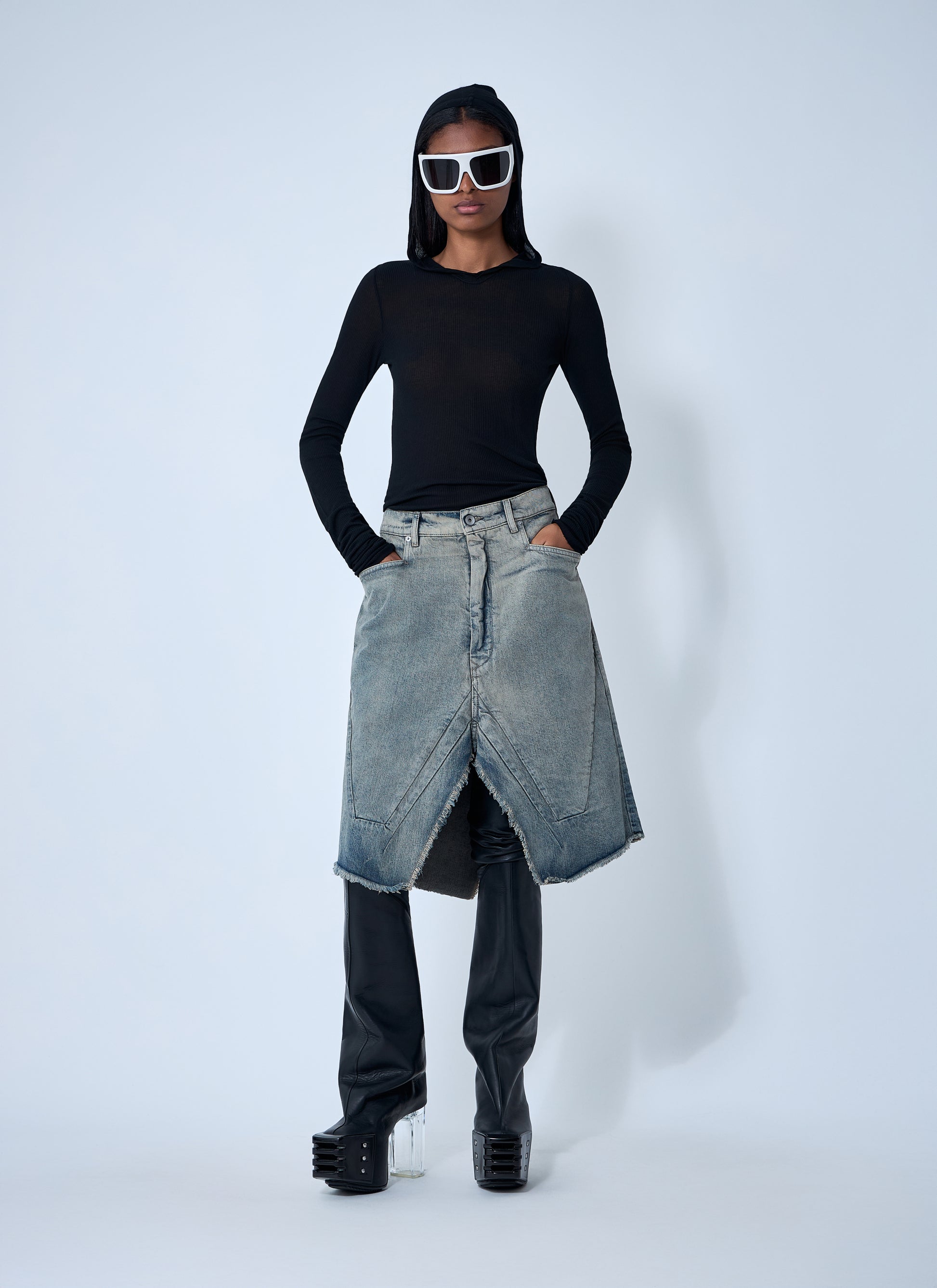 Rick Owens Women Slivered Denim Skirt RICK OWENS