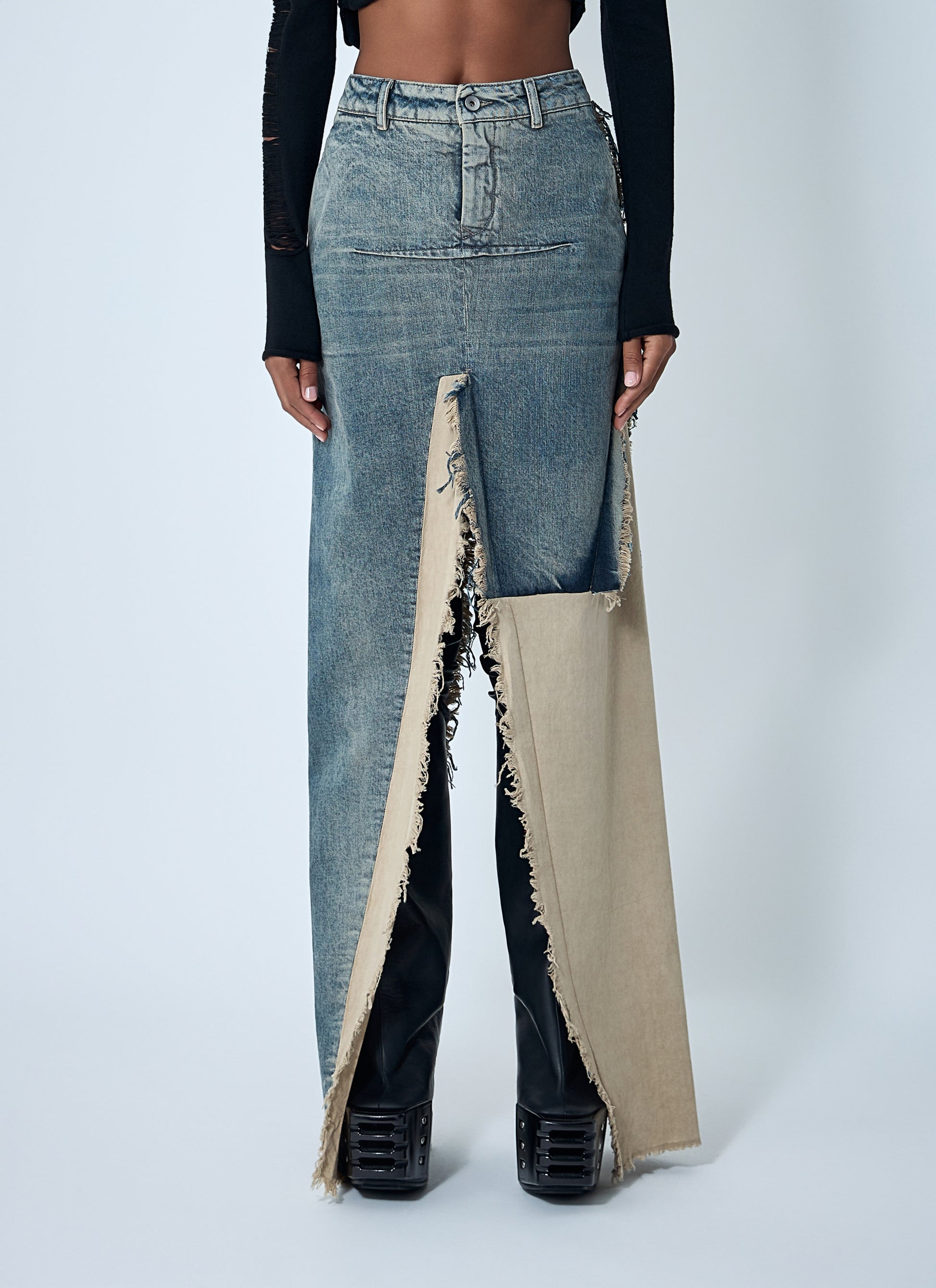 Rick Owens Women Denim Distressed Maxi Skirt RICK OWENS