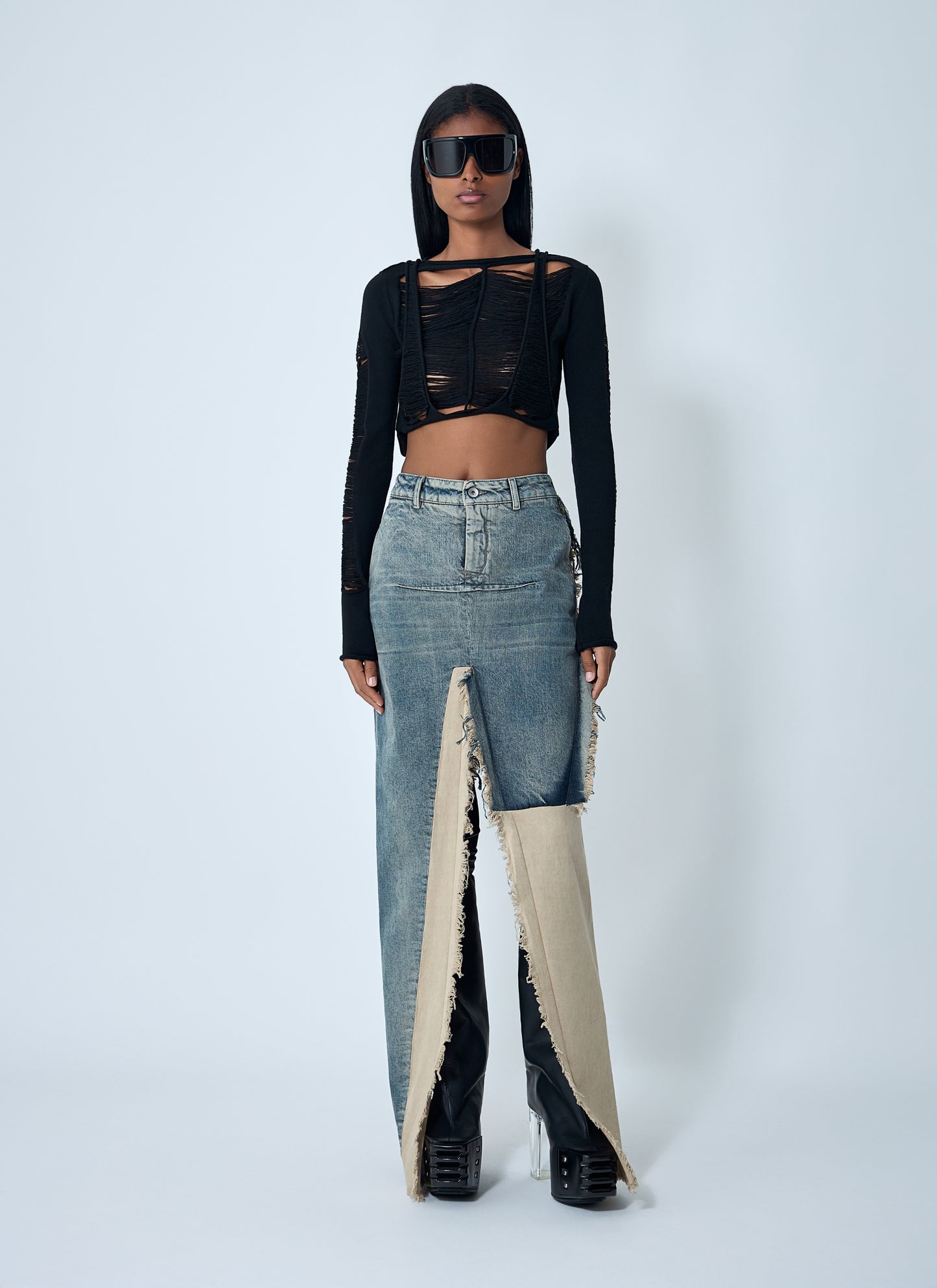 Rick Owens Women Denim Distressed Maxi Skirt RICK OWENS