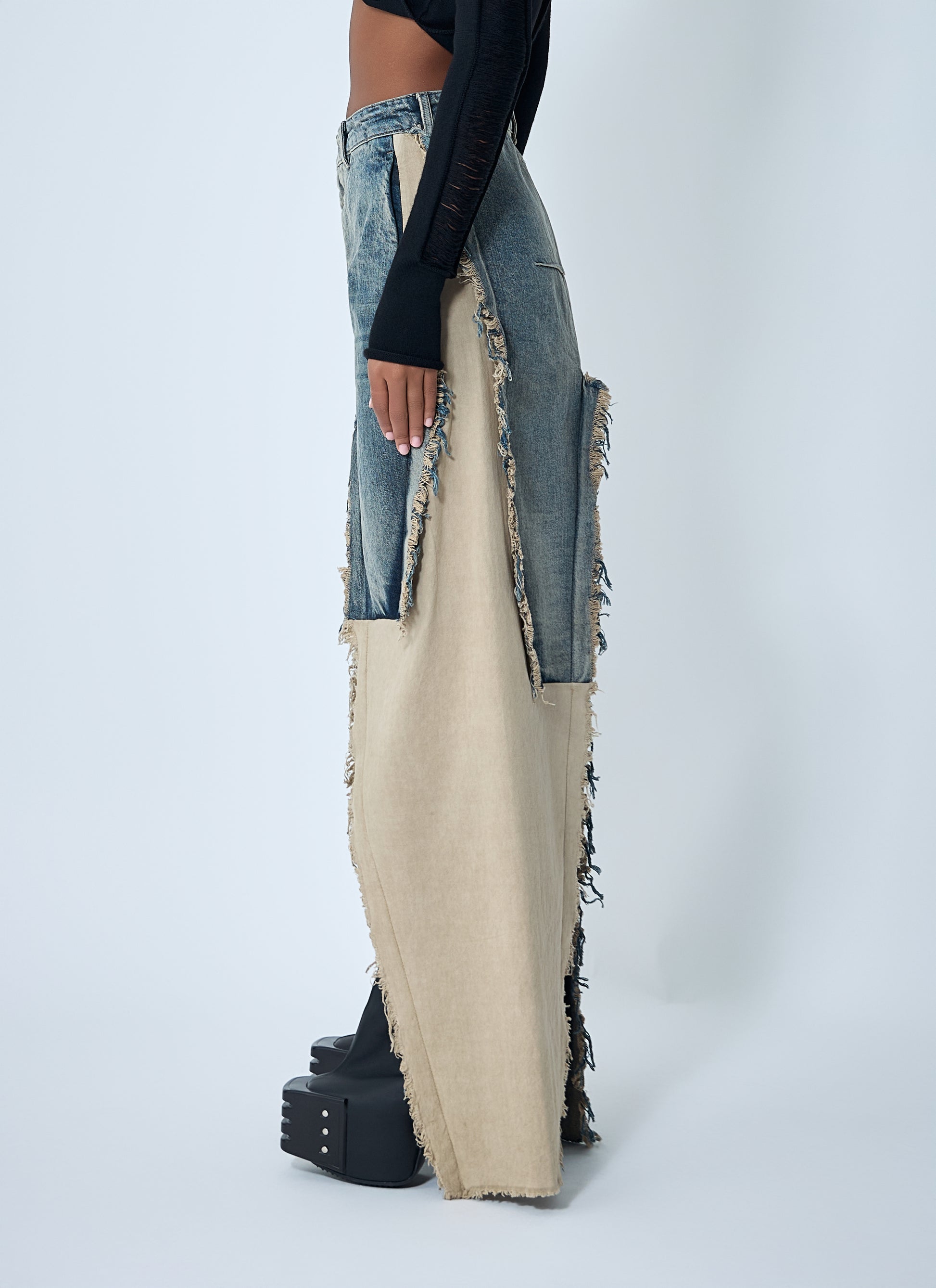 Rick Owens Women Denim Distressed Maxi Skirt RICK OWENS