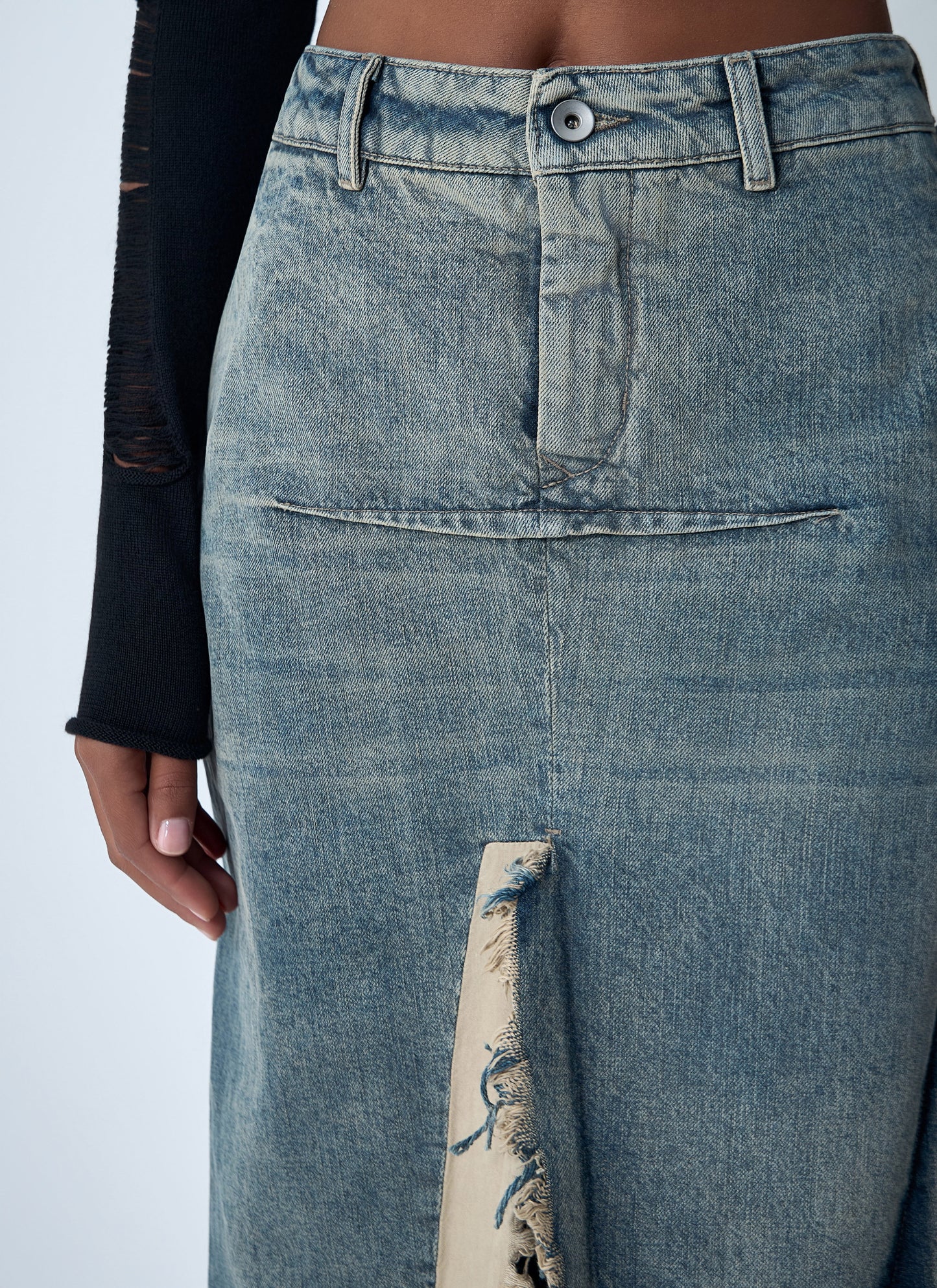 Rick Owens Women Denim Distressed Maxi Skirt RICK OWENS