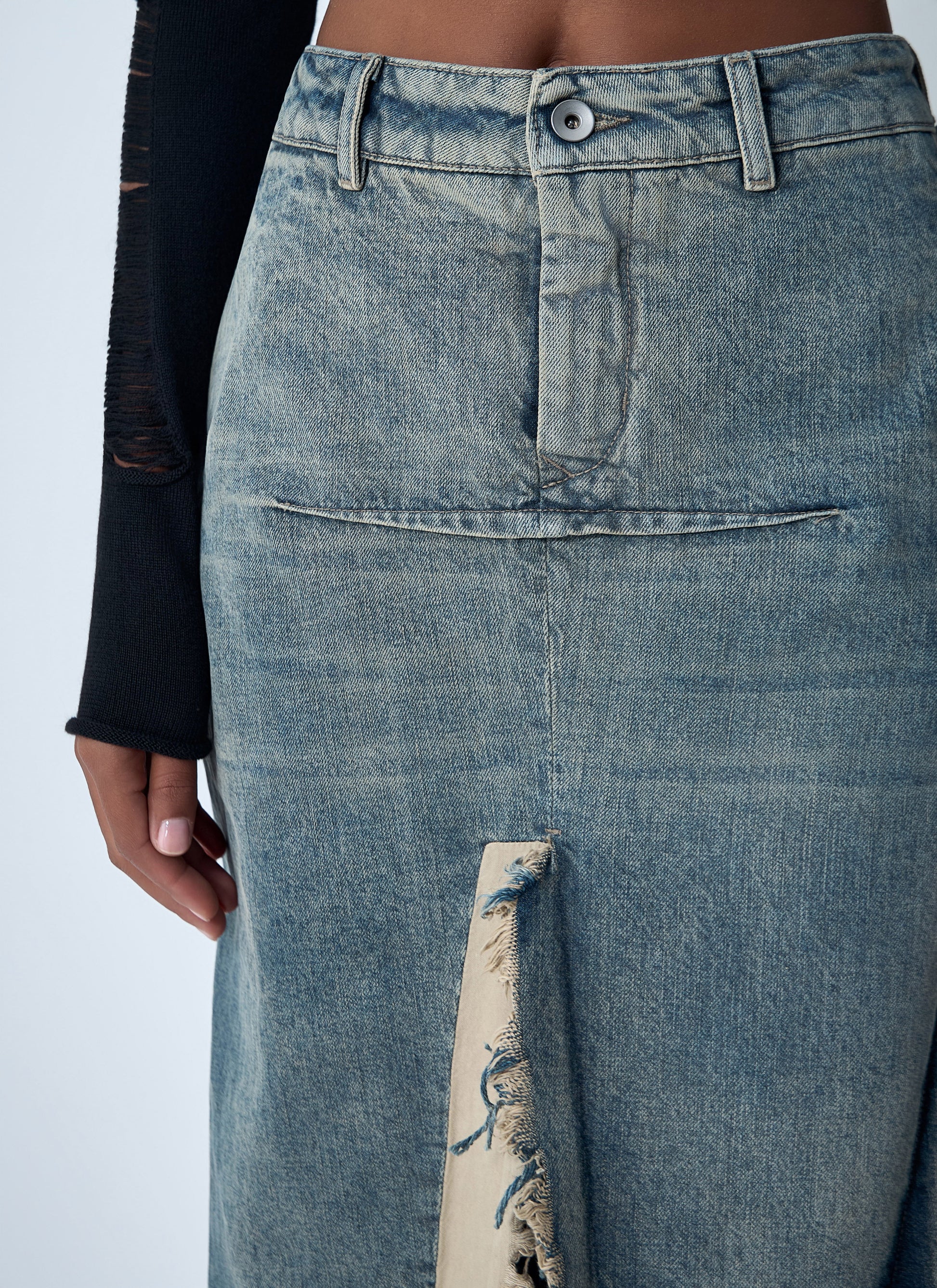 Rick Owens Women Denim Distressed Maxi Skirt RICK OWENS