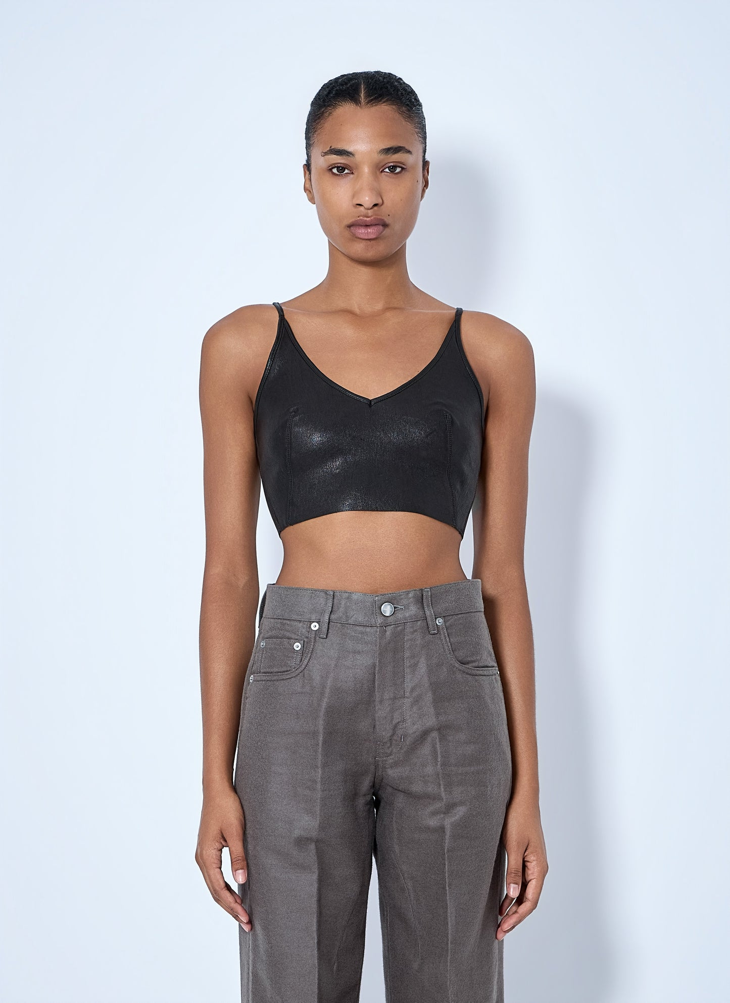 Rick Owens Women V-Neck Leather Crop Top RICK OWENS