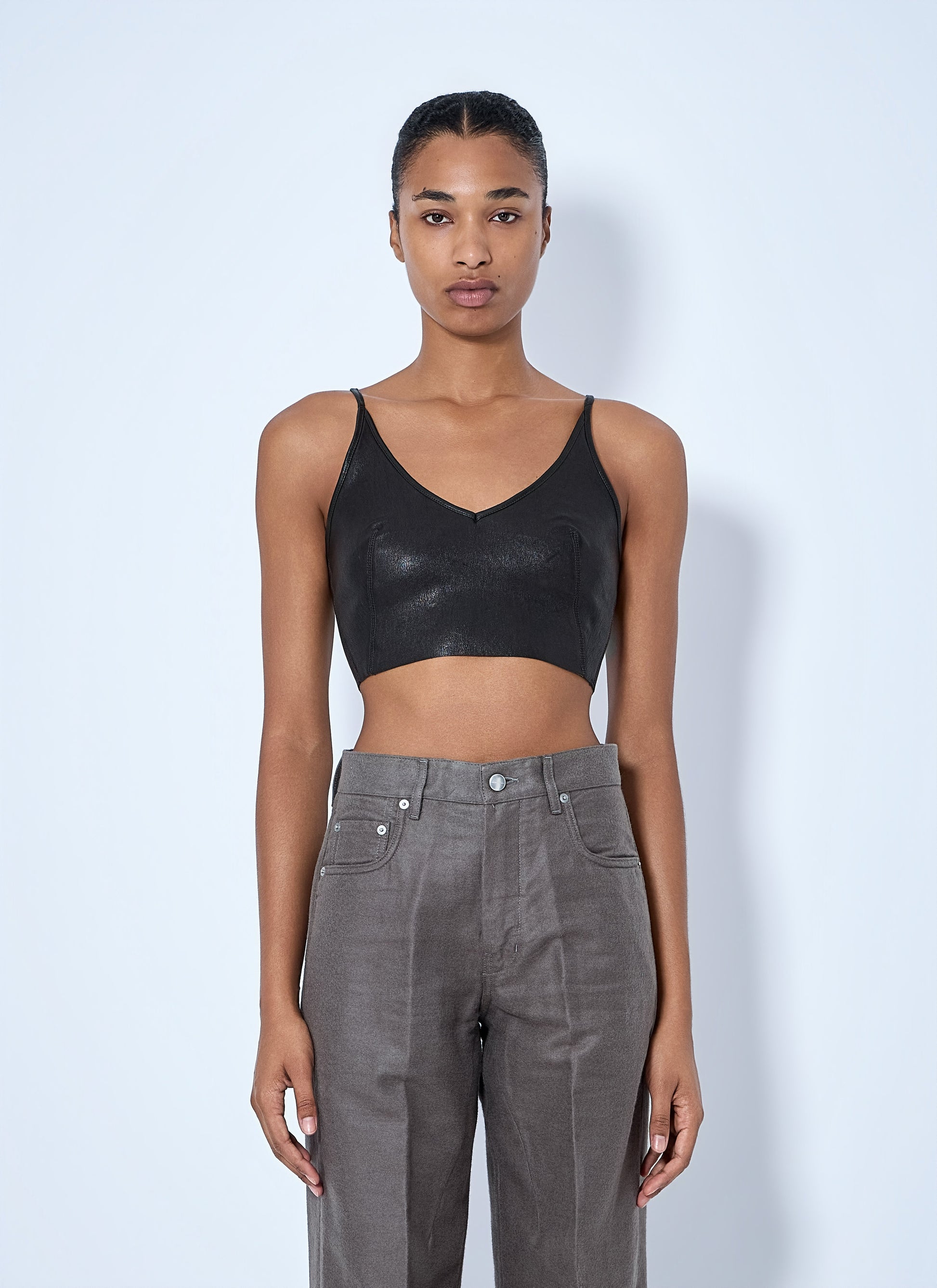 Rick Owens Women V-Neck Leather Crop Top RICK OWENS