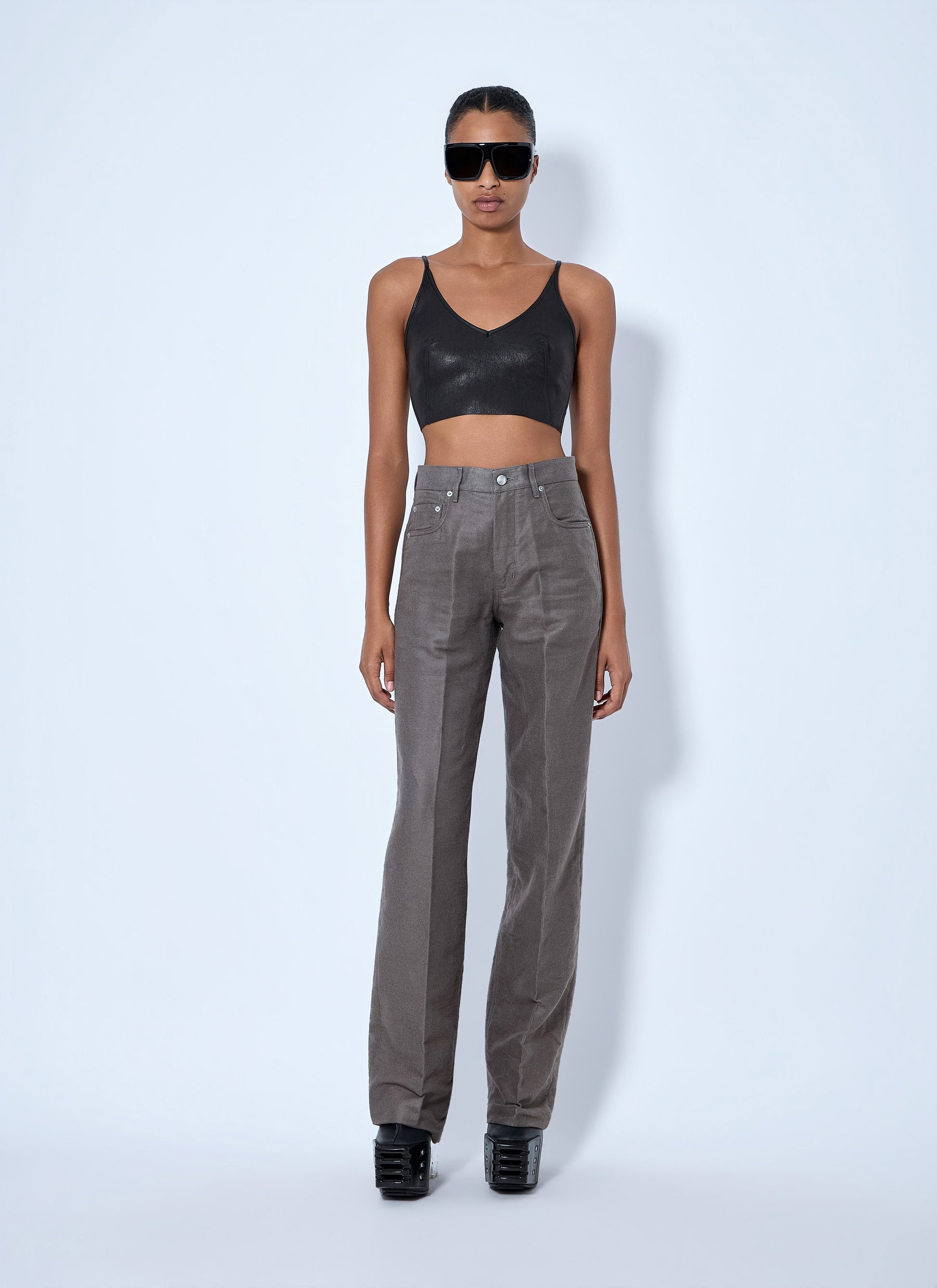 Rick Owens Women V-Neck Leather Crop Top RICK OWENS