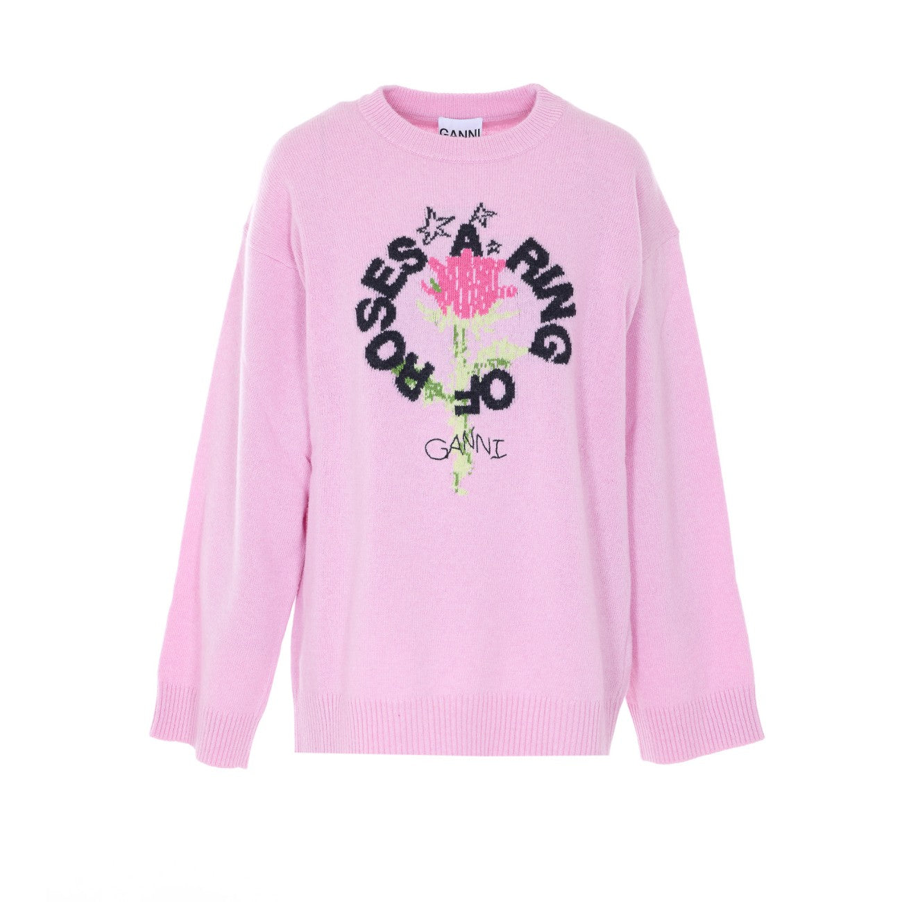 Ganni Women Ring Of A Roses Print Logo Sweater GANNI