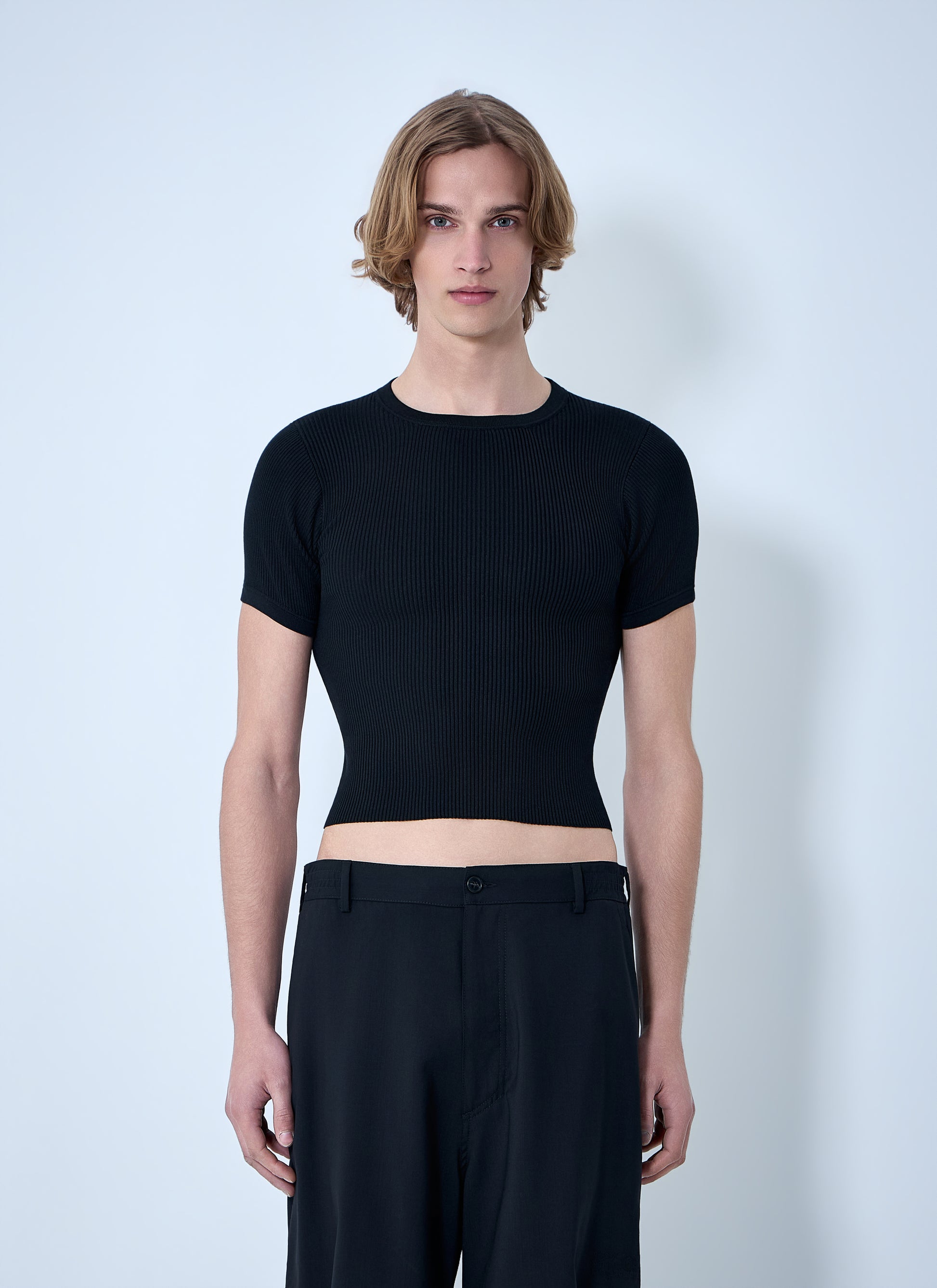 Rier Men Ribbed Knit Cropped Top RIER