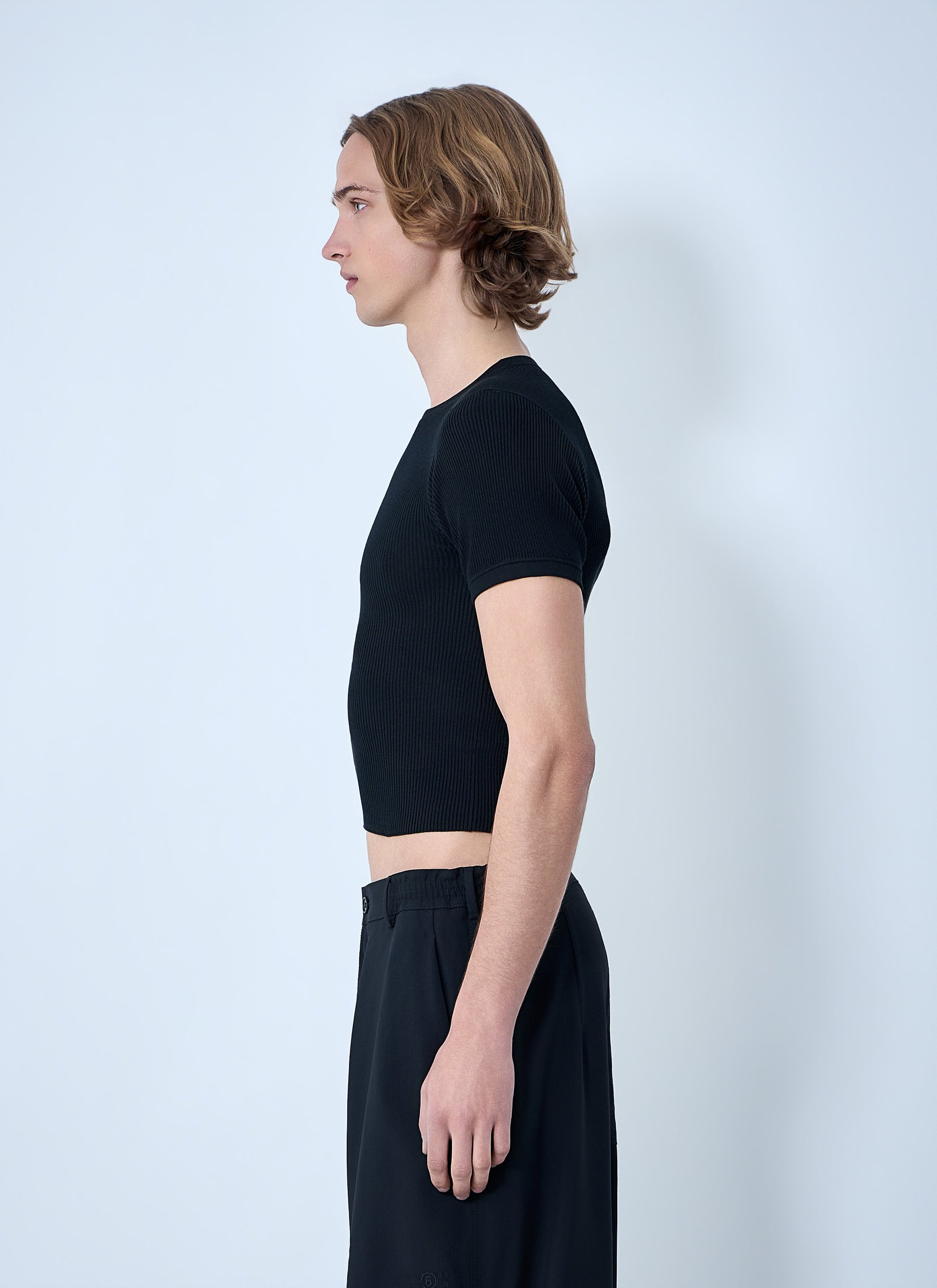 Rier Men Ribbed Knit Cropped Top RIER