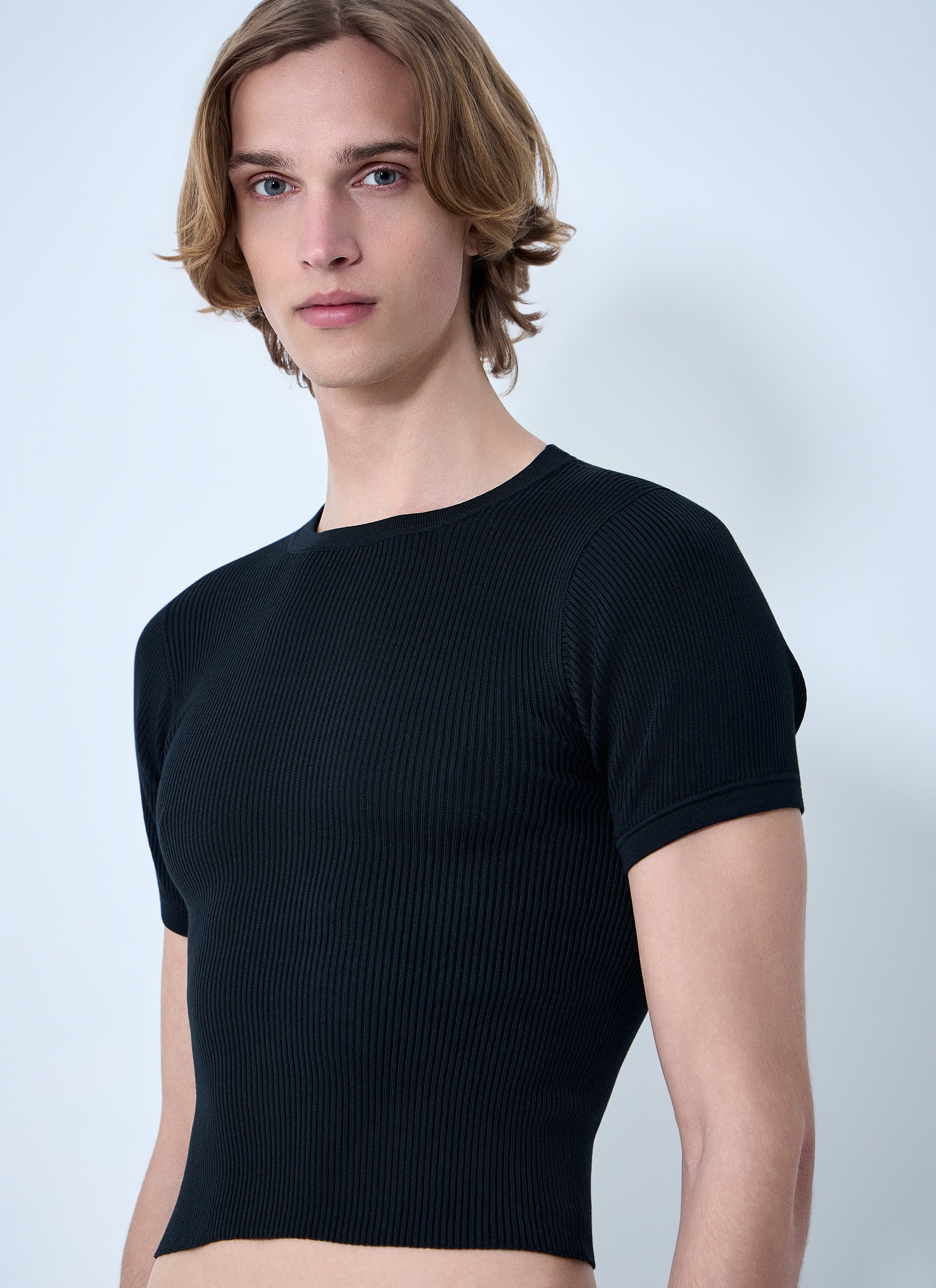 Rier Men Ribbed Knit Cropped Top RIER