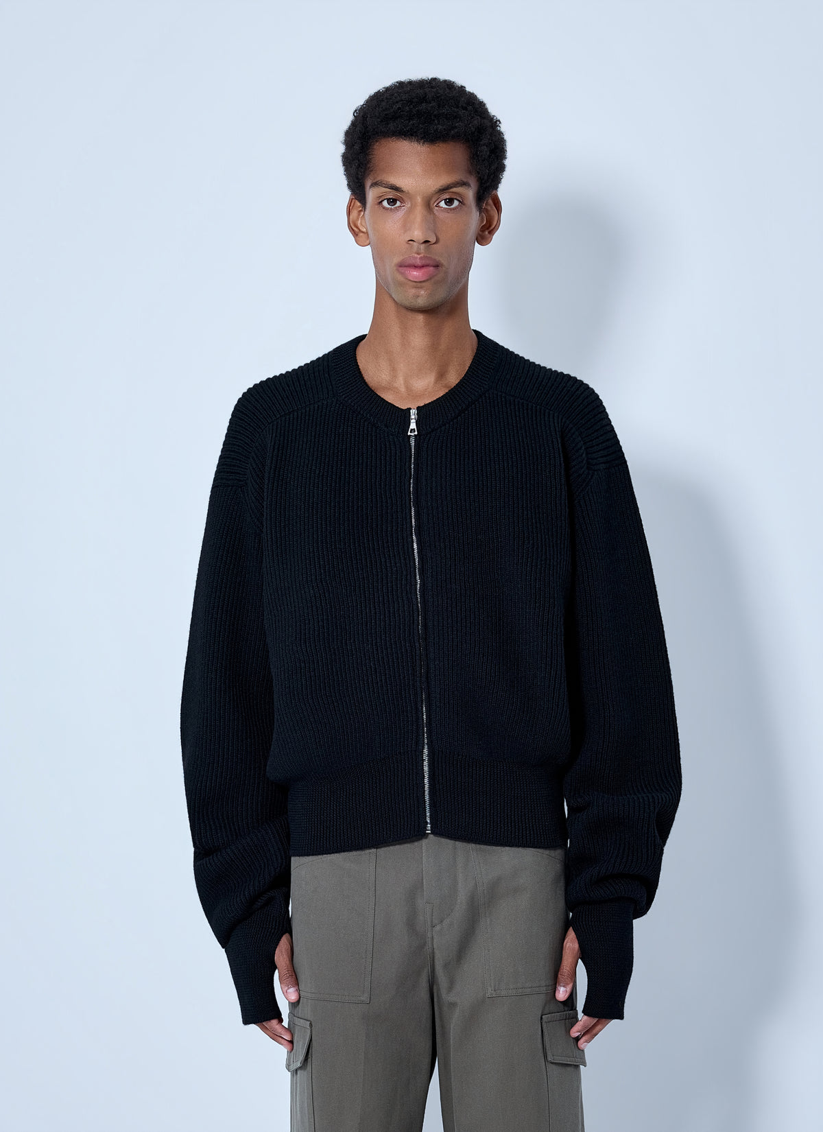 Rier Men Ribbed Zip-Up Cardigan RIER