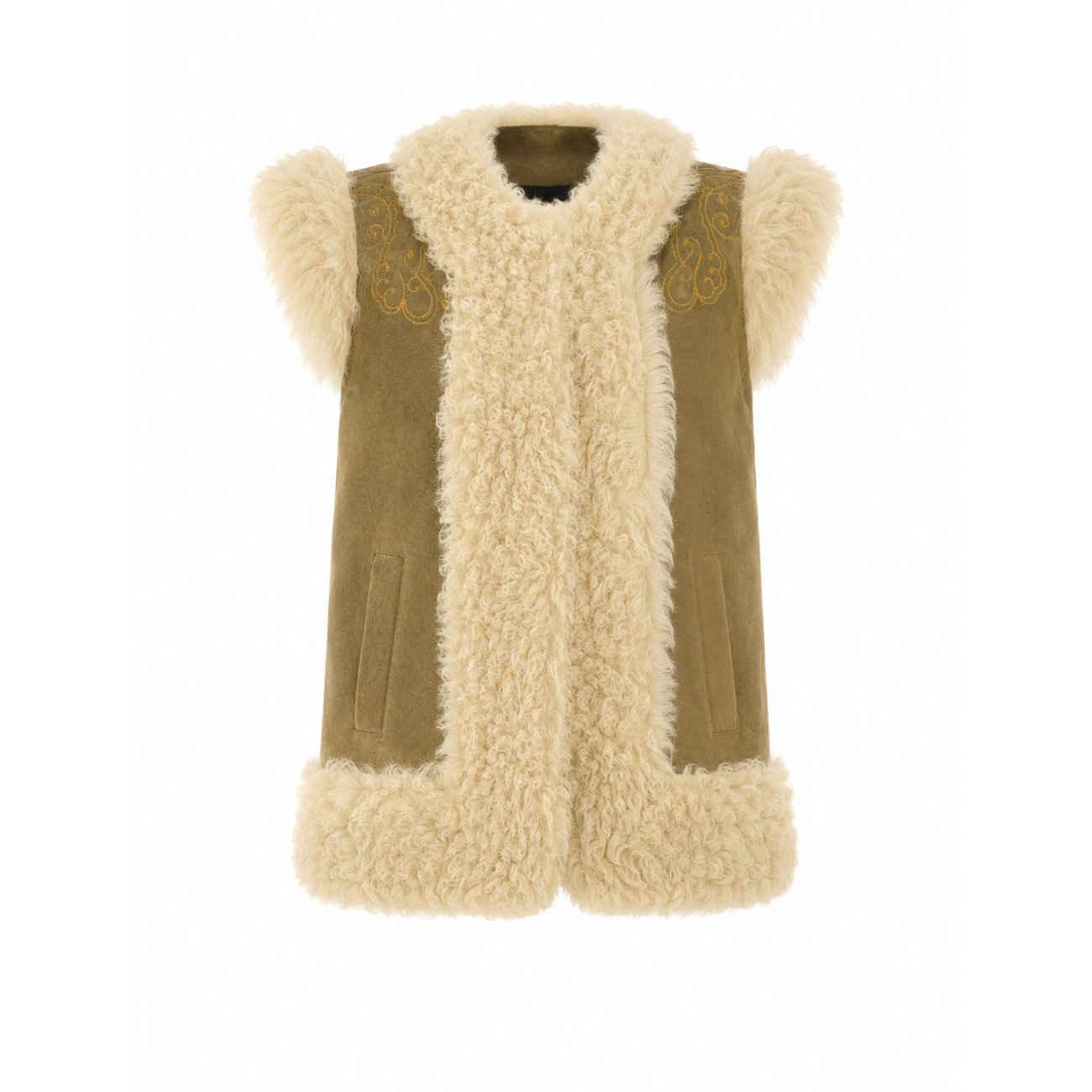 Etro Women Shearling Vest Peacock Embroidery ETRO