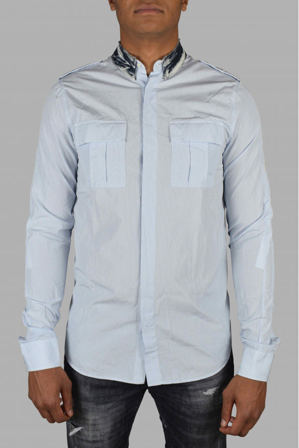 Balmain Men Shirt With Denim Collar BALMAIN