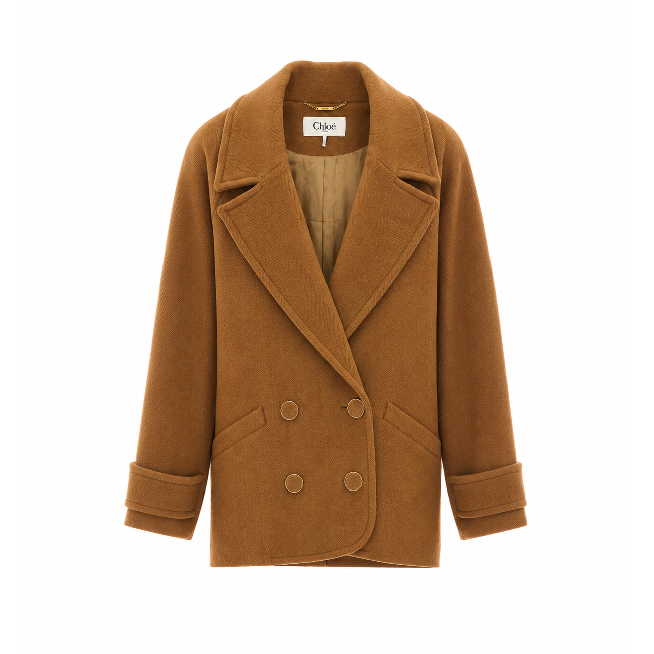 Chloe' Women Short Double-Breasted Wool Coat With Herringbone Pattern