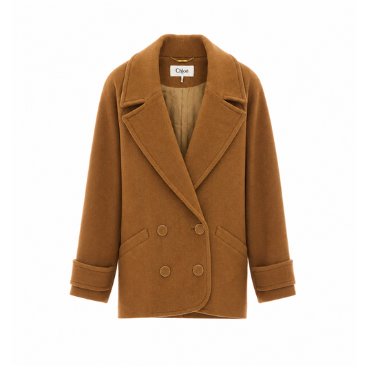 Chloe' Women Short Double-Breasted Wool Coat With Herringbone Pattern CHLOE