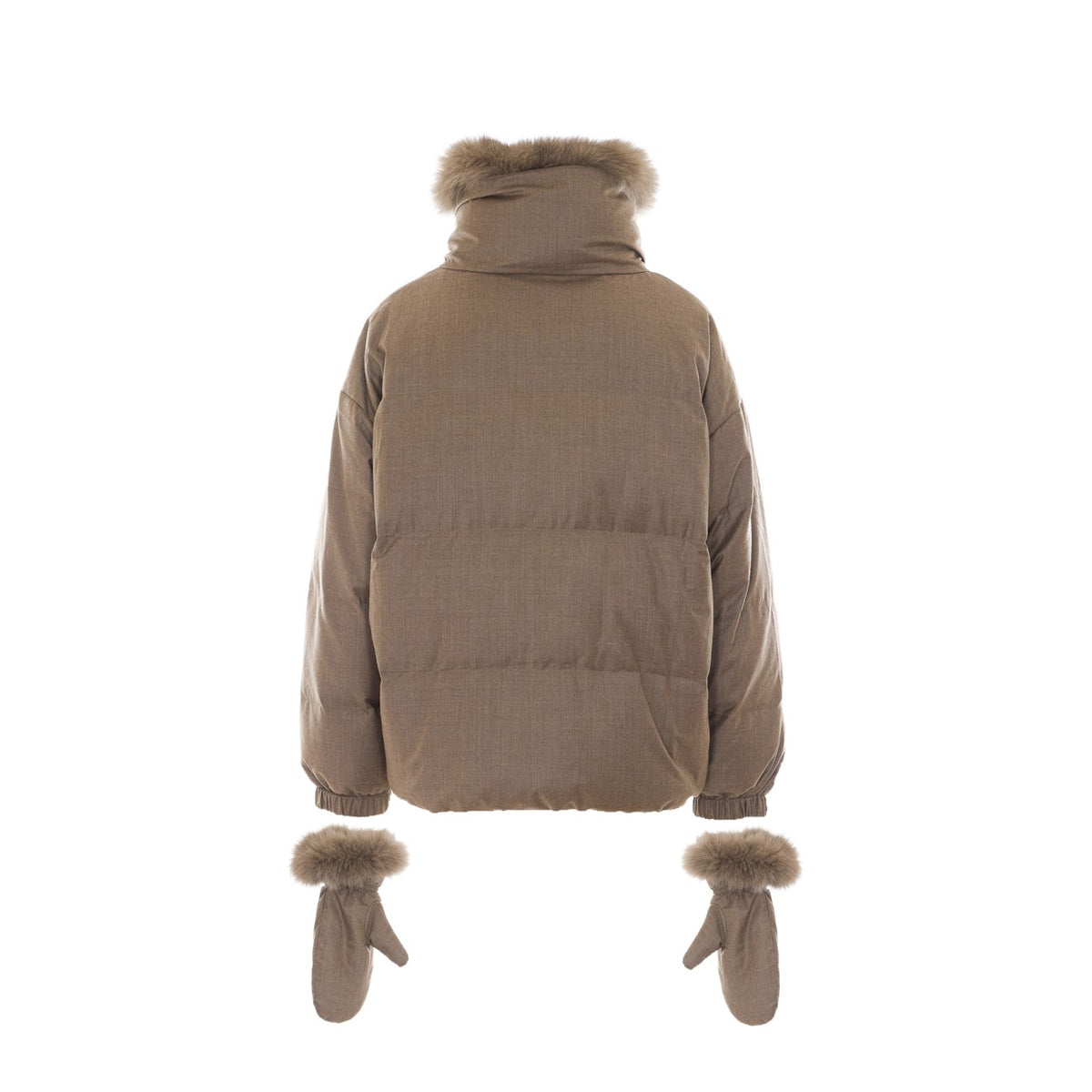 Yves Salomon Women Short Flannel Down Jacket With Peel-Off Neck In Fox Fur And Mittens YVES SALOMON