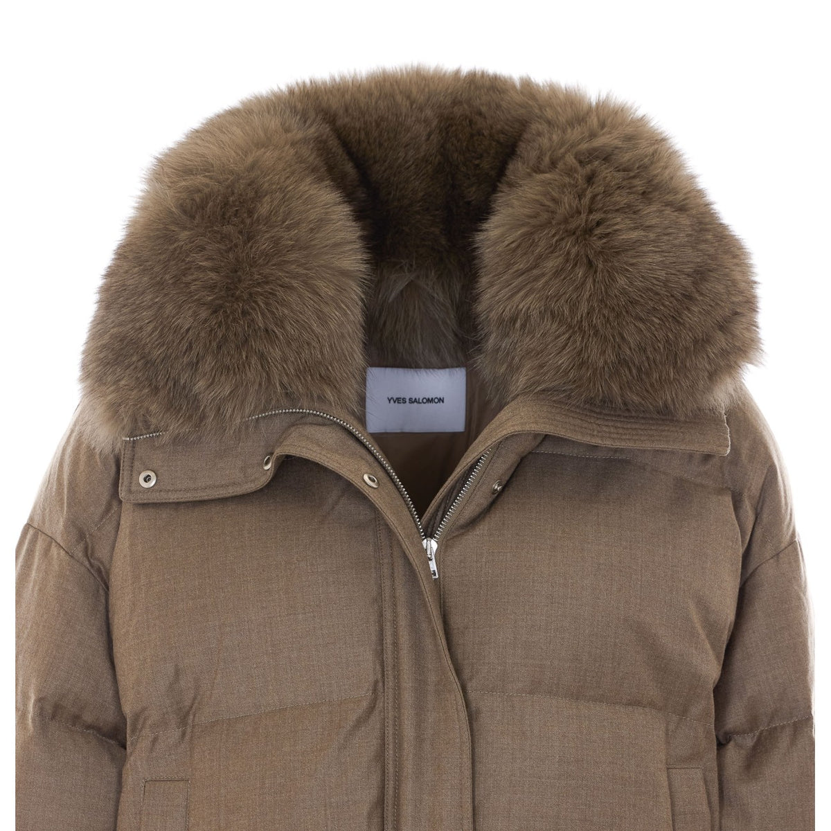 Yves Salomon Women Short Flannel Down Jacket With Peel-Off Neck In Fox Fur And Mittens YVES SALOMON