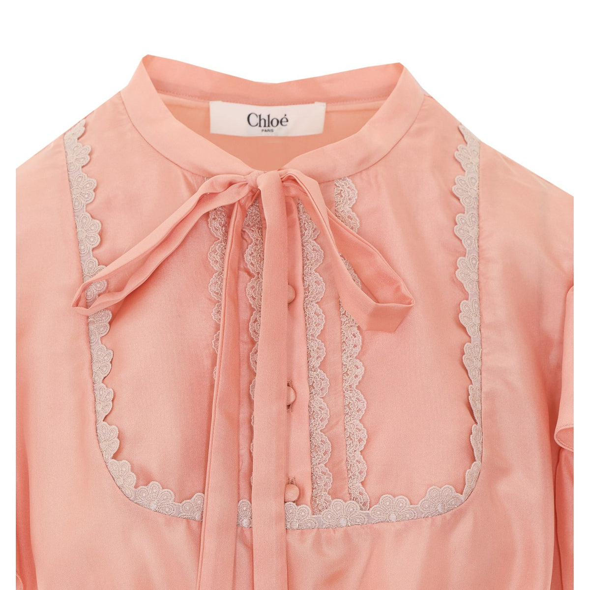 Chloe' Women Short-Sleeve Ruffle Top In Washed Silk Habotai & Lace CHLOE