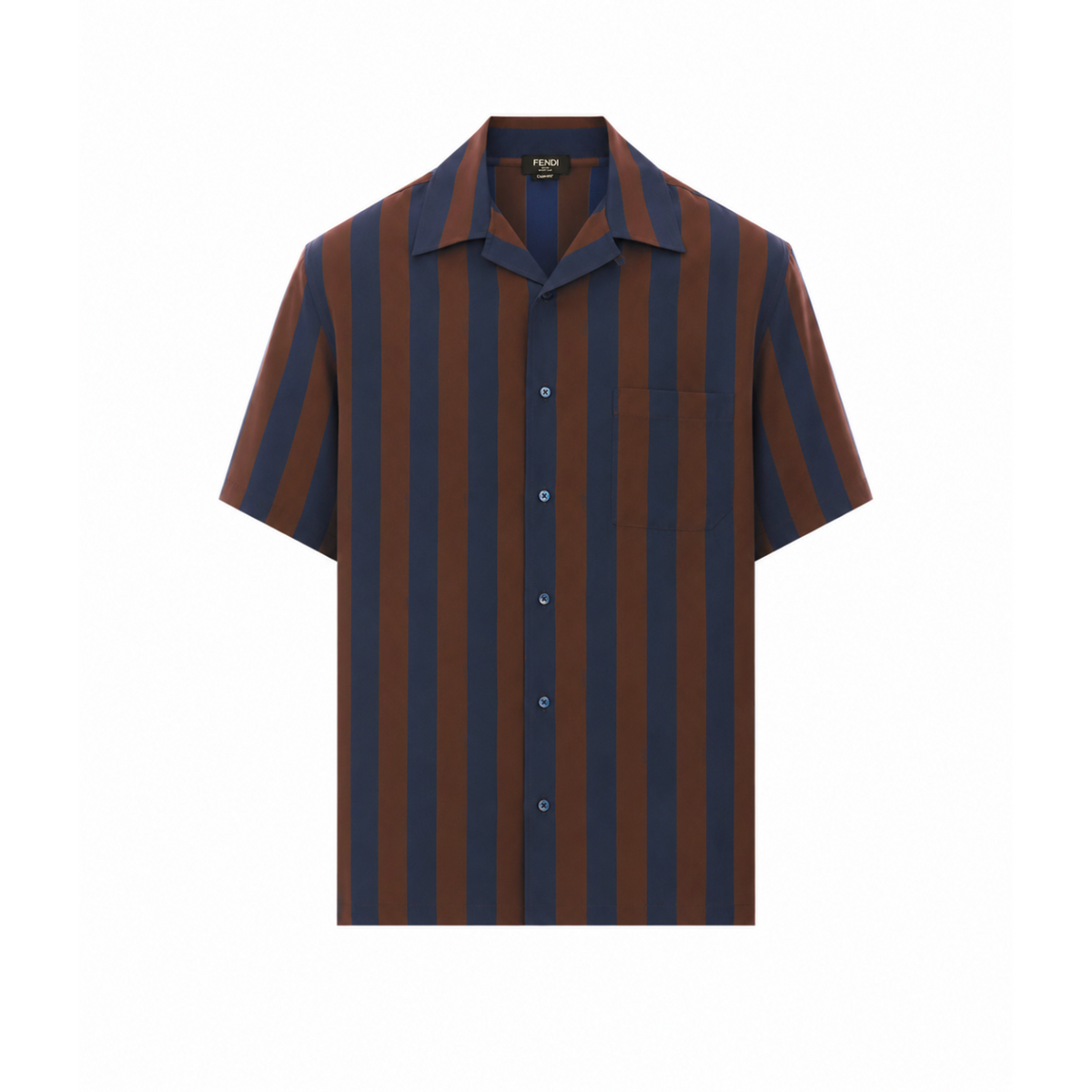 Fendi Men Silk Short Sleeves Shirt With Pequin Stripes FENDI