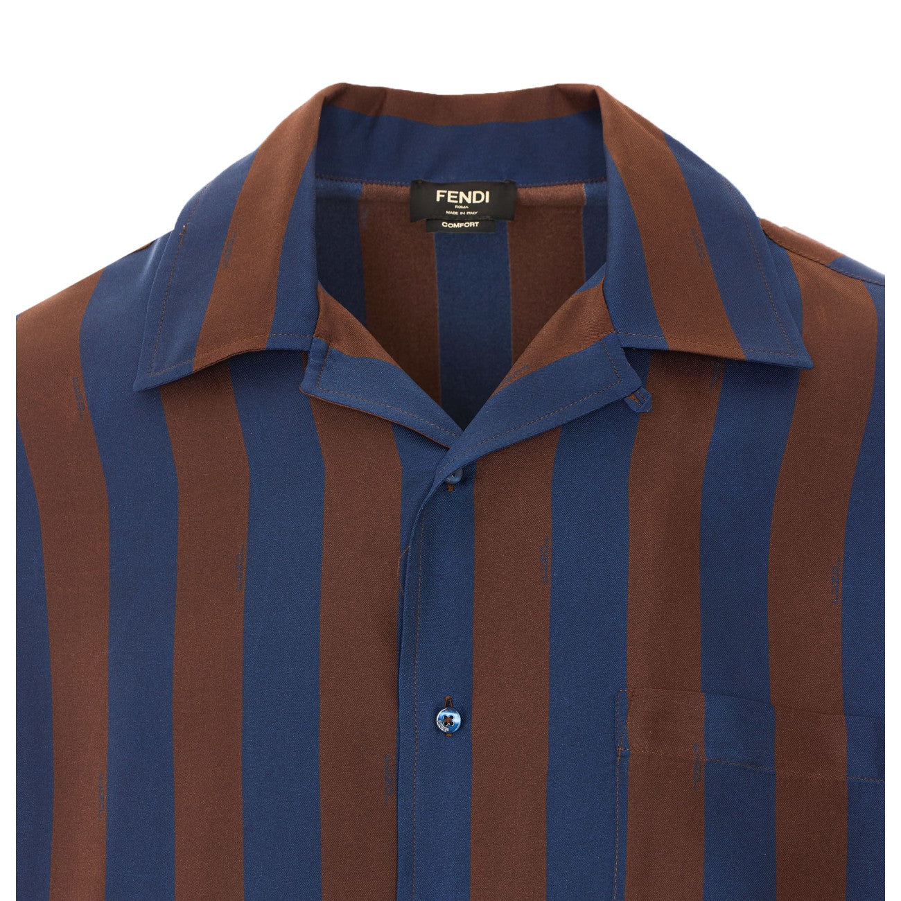 Fendi Men Silk Short Sleeves Shirt With Pequin Stripes FENDI