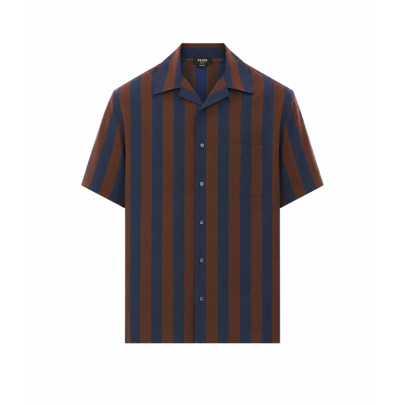 Fendi Men Silk Short Sleeves Shirt With Pequin Stripes FENDI