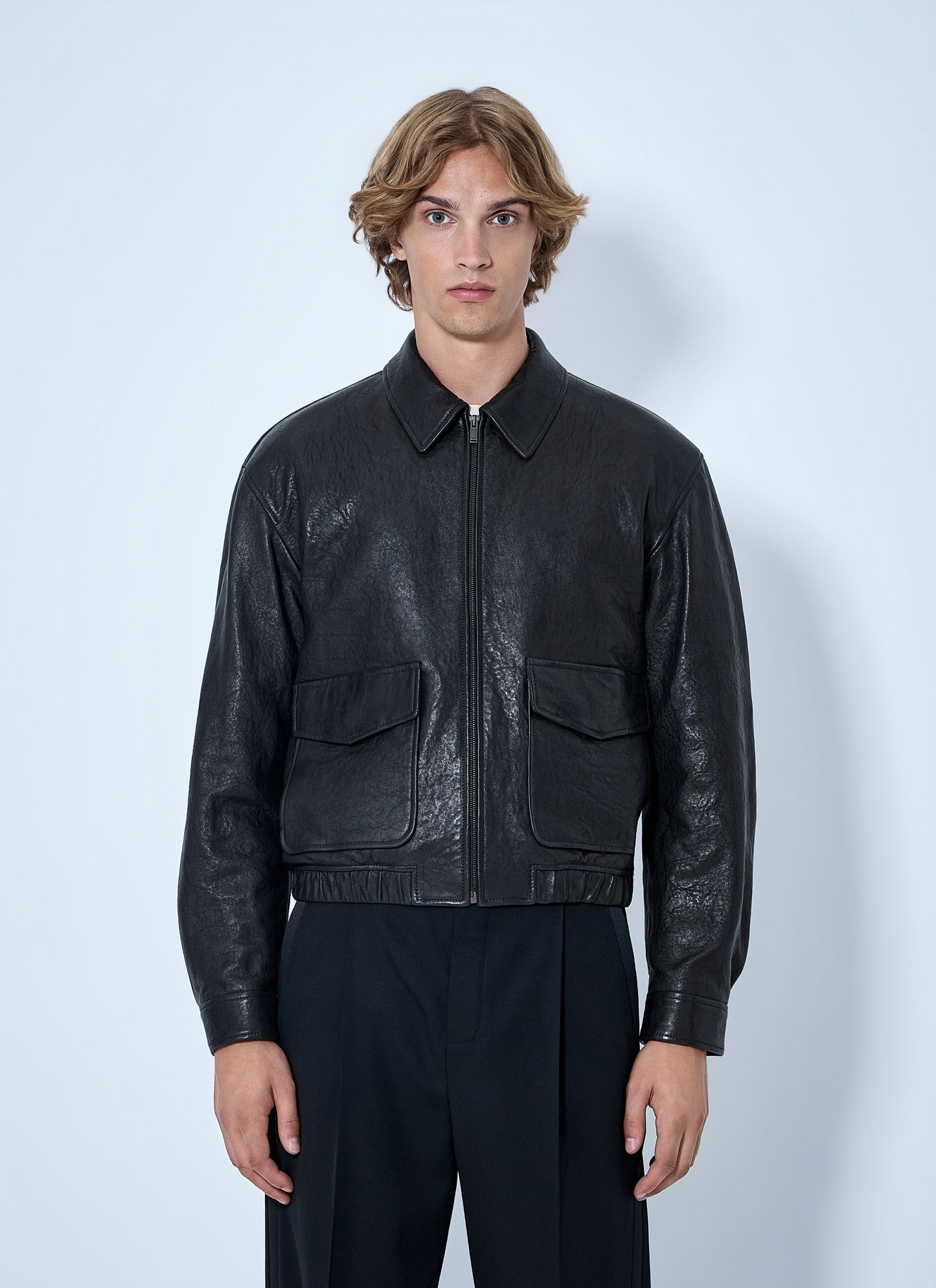 Saint Laurent Men Zip-Front Leather Jacket SAINT LAURENT
