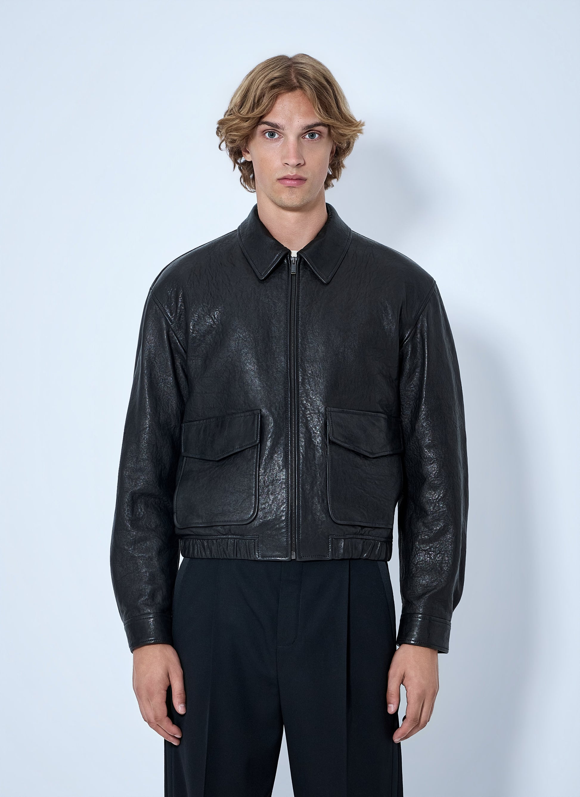 Saint Laurent Men Zip-Front Leather Jacket SAINT LAURENT