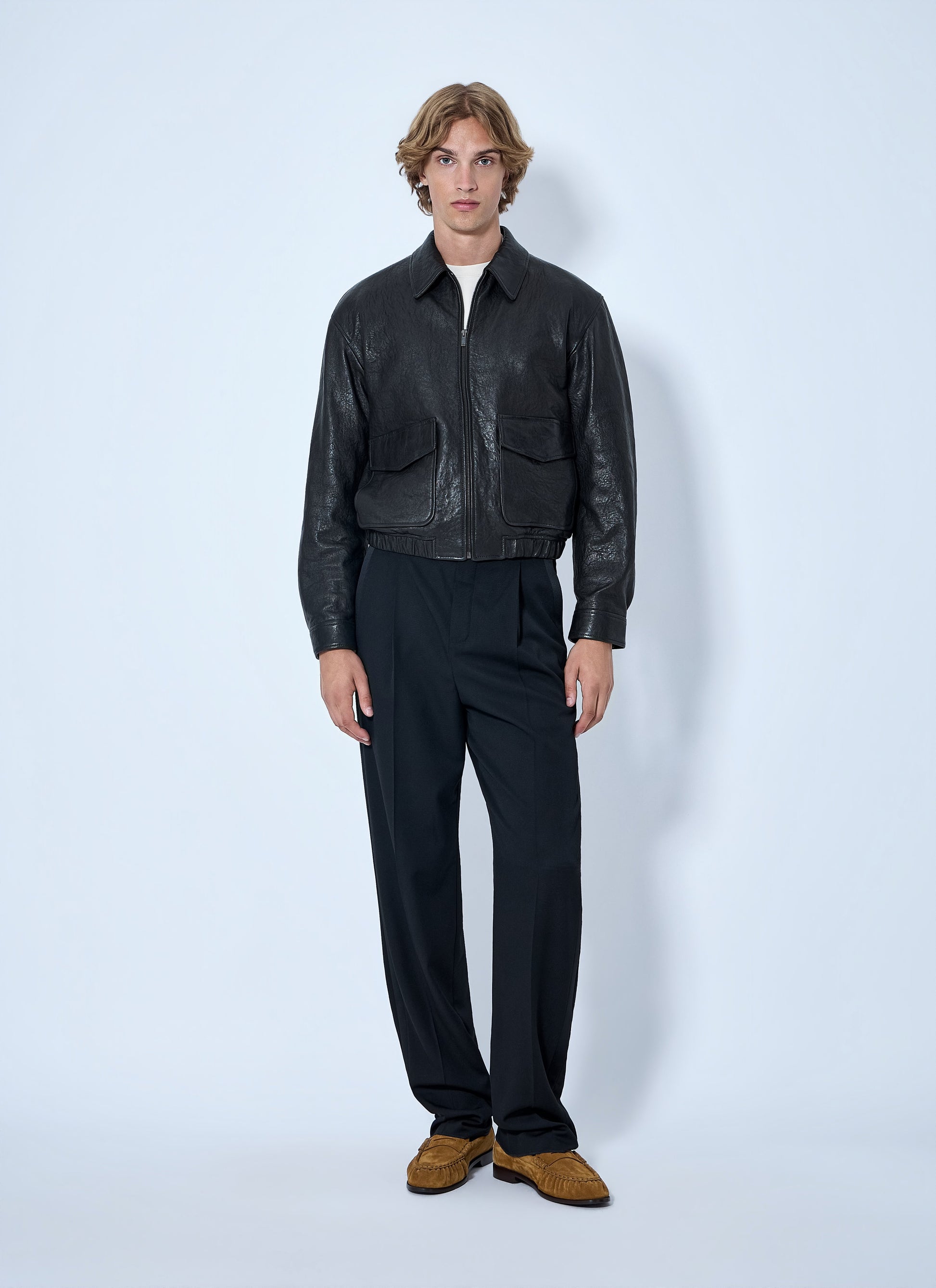 Saint Laurent Men Zip-Front Leather Jacket SAINT LAURENT