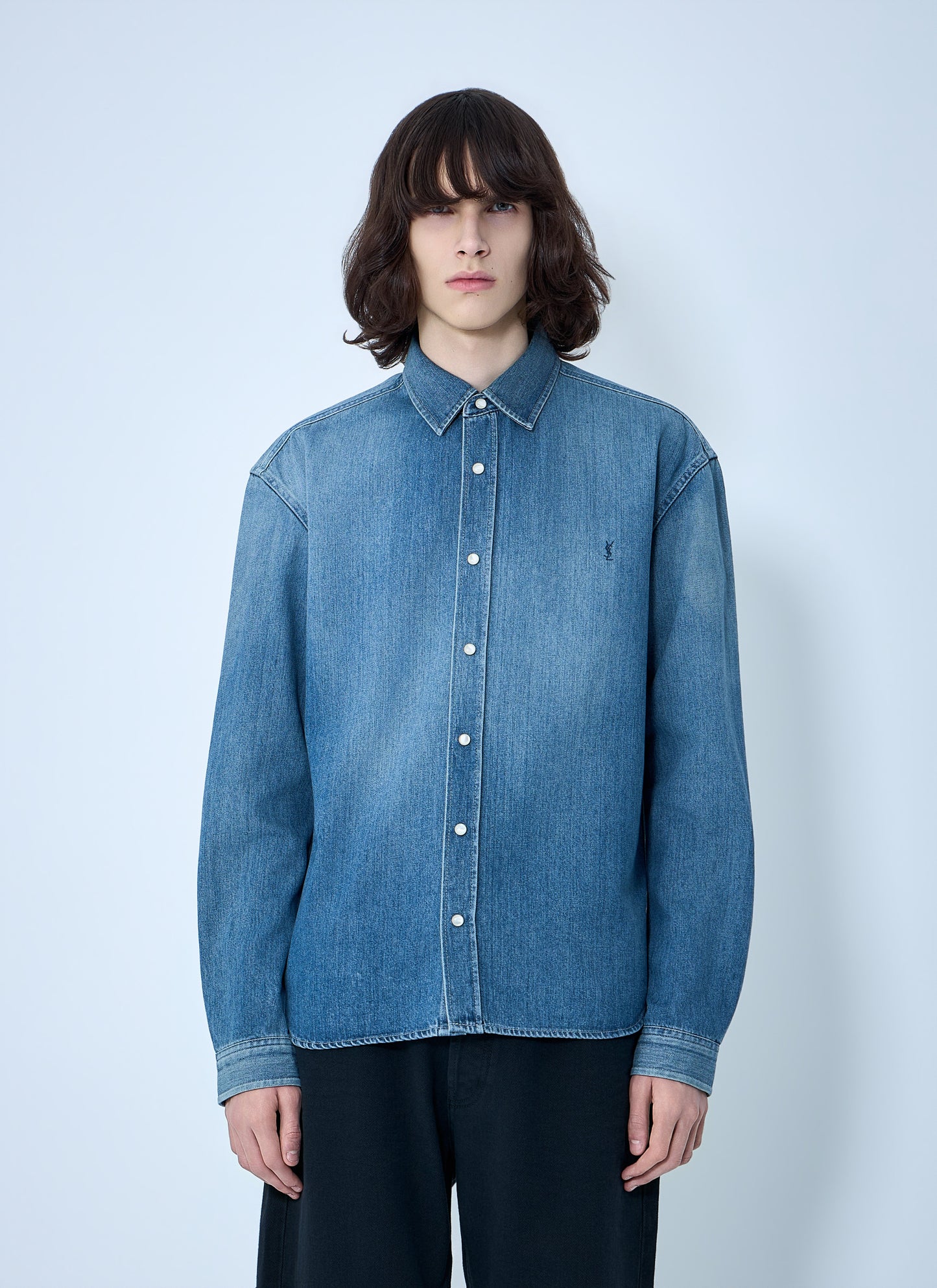 Saint Laurent Men Cassandre Denim Shirt SAINT LAURENT