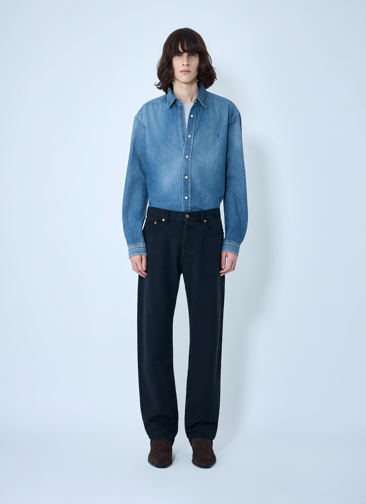 Saint Laurent Men Cassandre Denim Shirt SAINT LAURENT