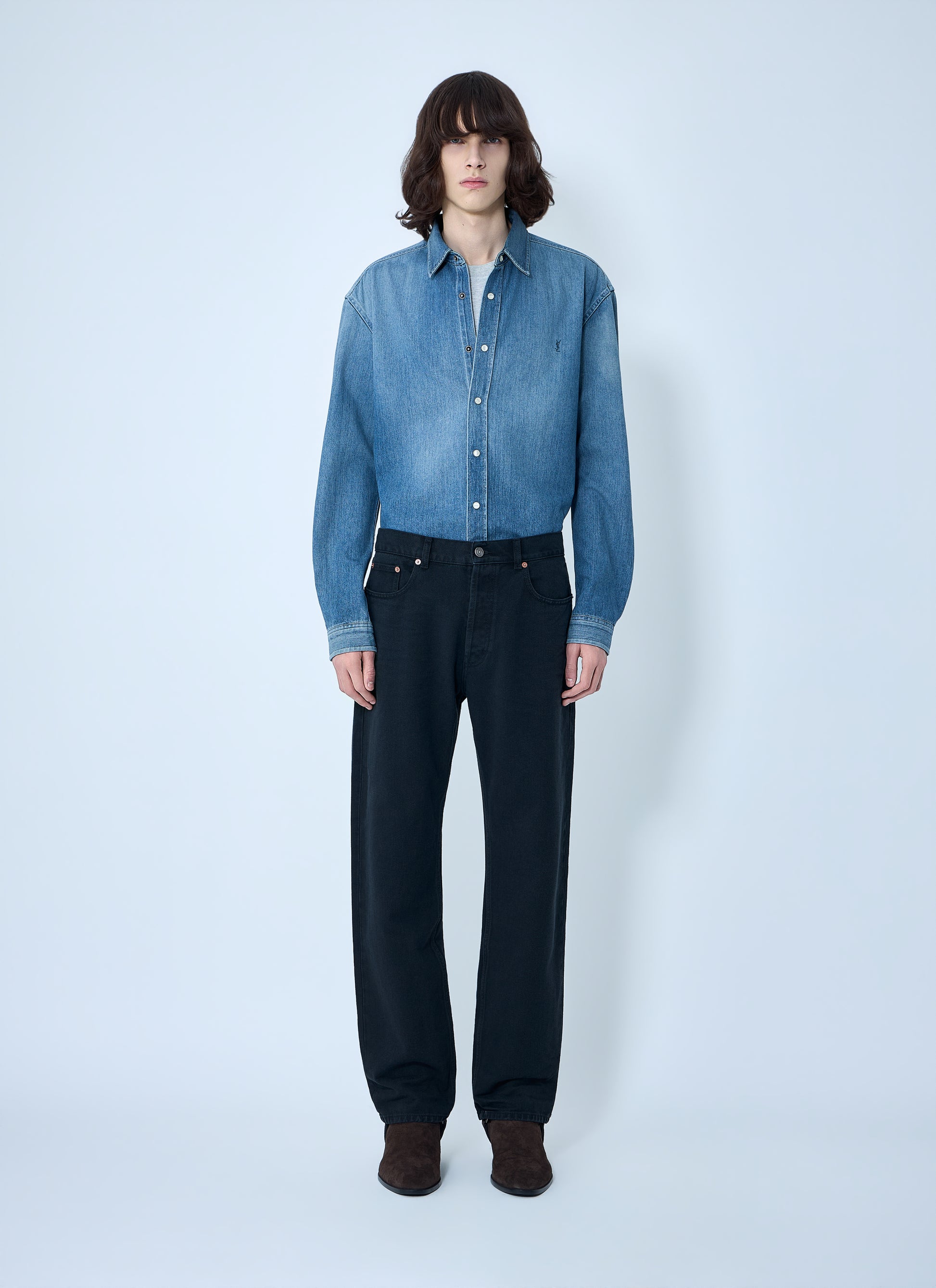 Saint Laurent Men Cassandre Denim Shirt SAINT LAURENT