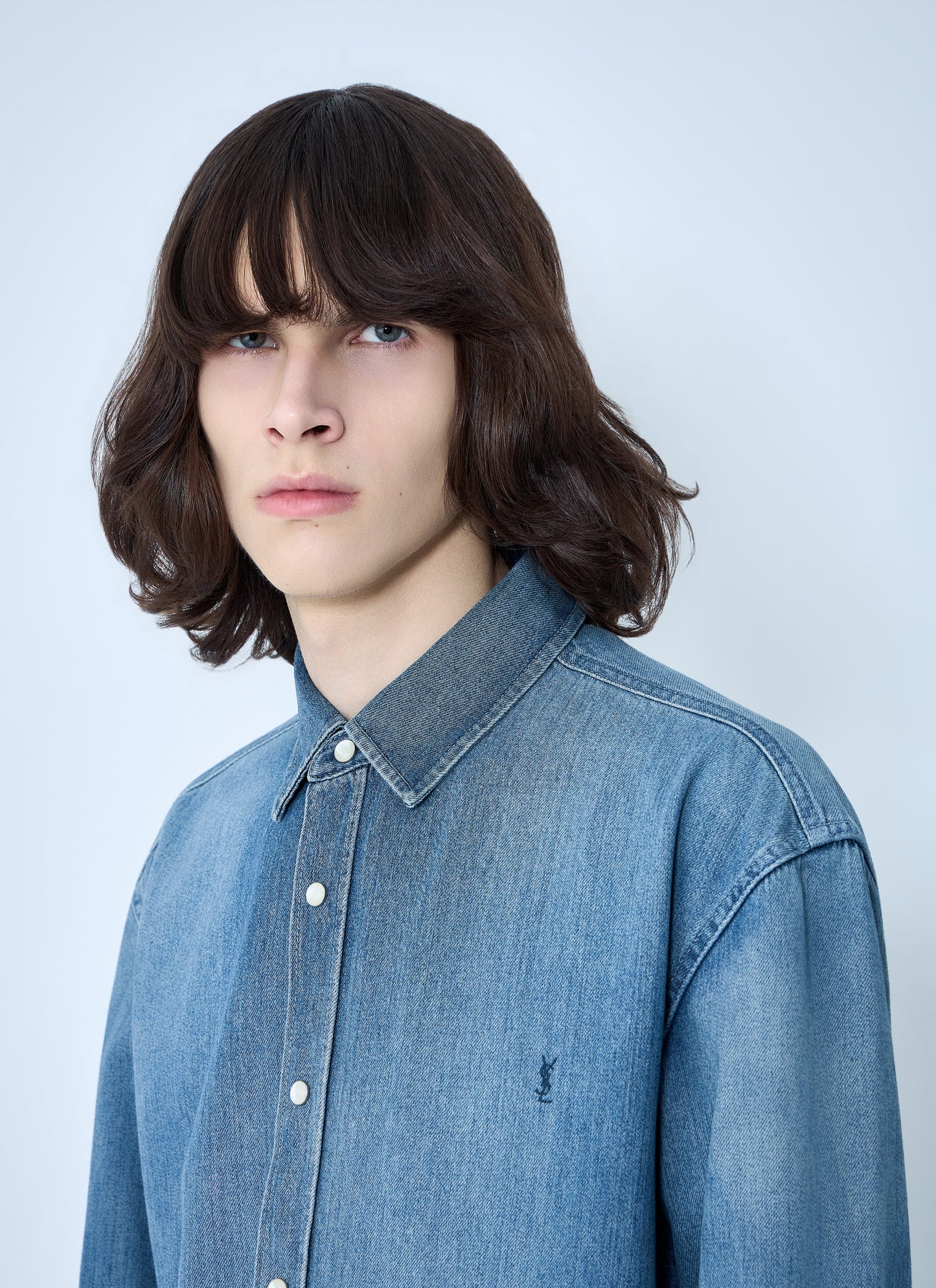 Saint Laurent Men Cassandre Denim Shirt SAINT LAURENT