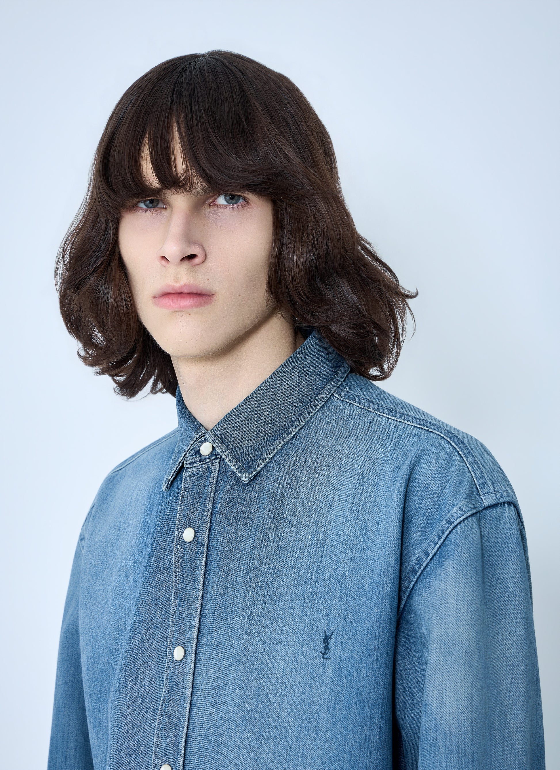 Saint Laurent Men Cassandre Denim Shirt SAINT LAURENT